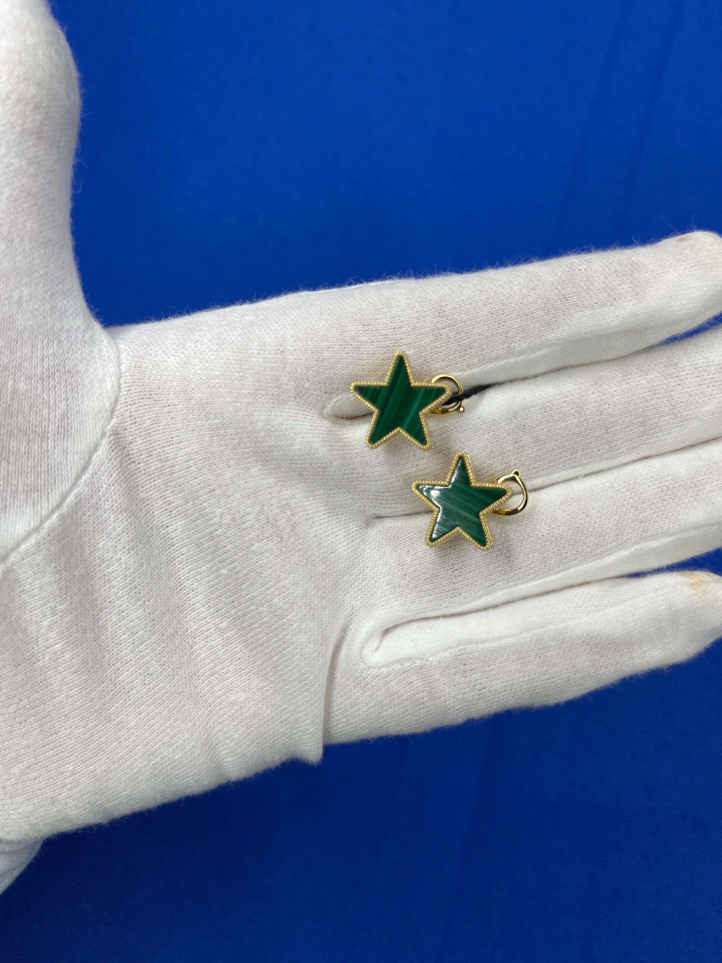Women's or Men's Green Malachite Star Galaxy Celestial Constellation Zodiac Yellow Gold Earrings For Sale