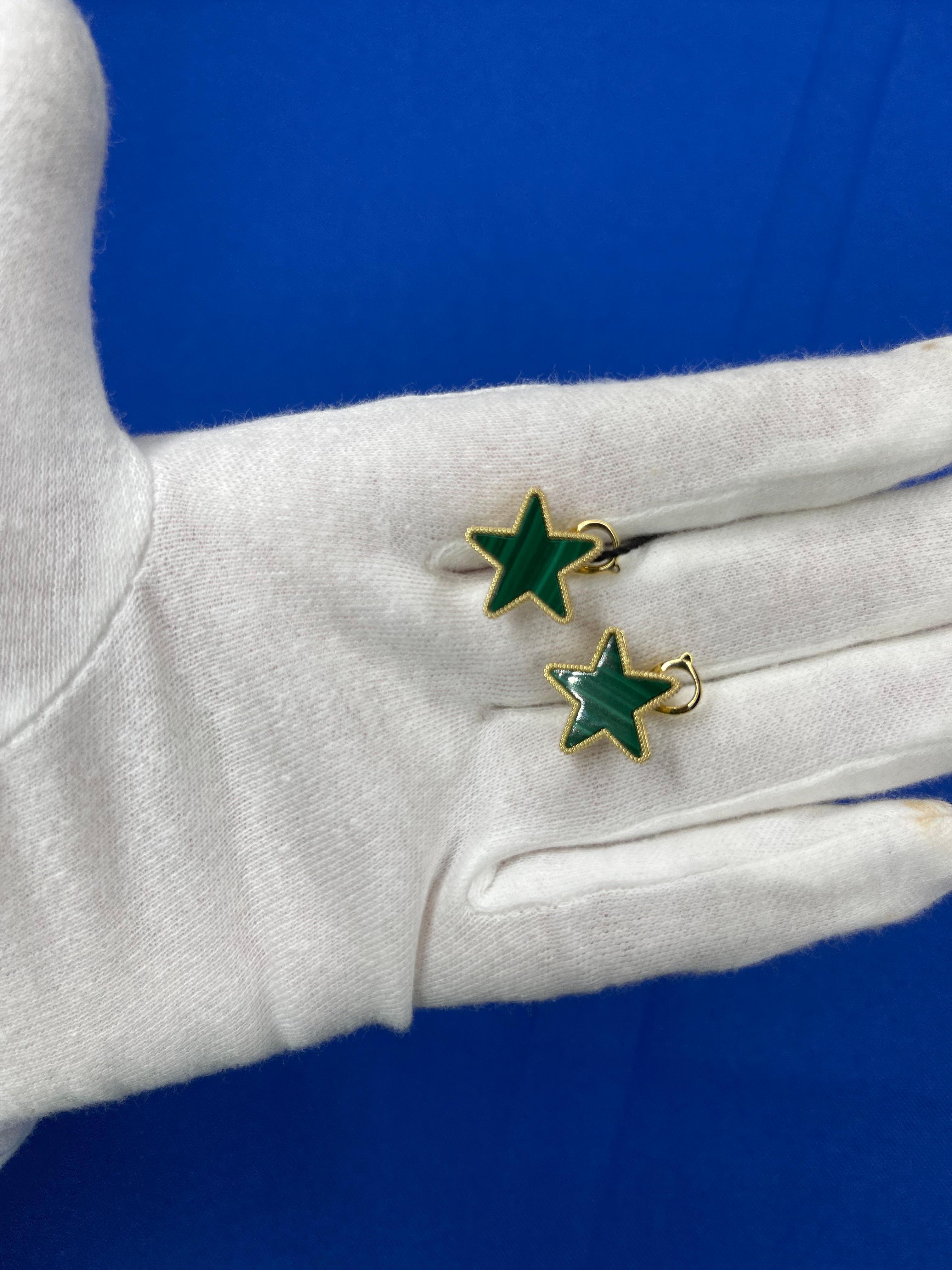 Green Malachite Star Galaxy Celestial Constellation Zodiac Yellow Gold Earrings For Sale 1