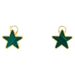 Green Malachite Star Galaxy Celestial Constellation Zodiac Yellow Gold Earrings