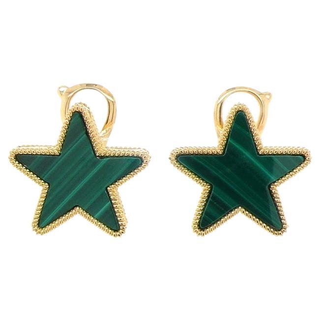 Gelbgold-Ohrringe mit grünem Malachit, Stern Galaxy Celestial Constellation, Sternzeichen im Angebot