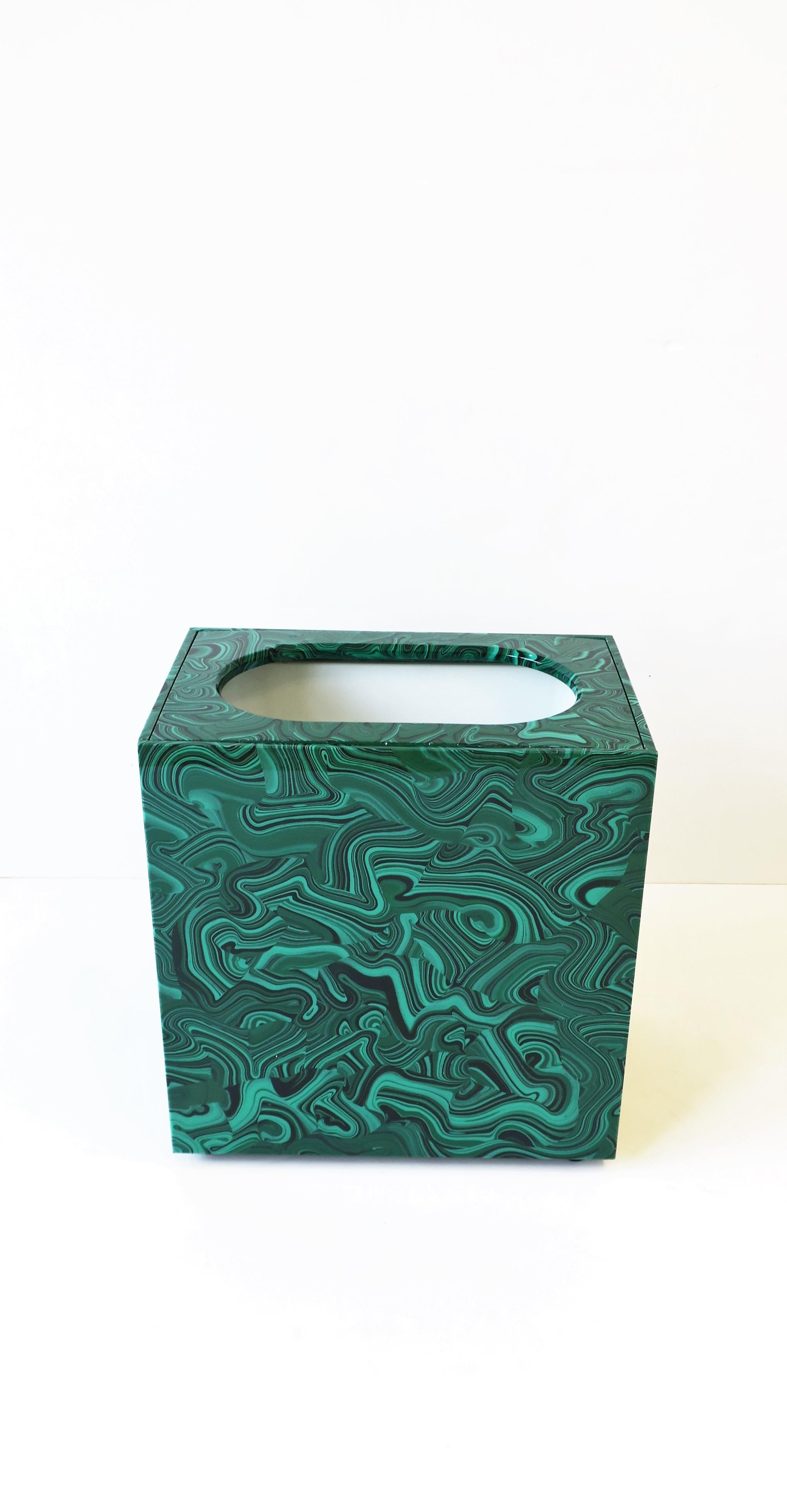 Green Malachite Style Wastebasket or Trash Can In Good Condition In New York, NY