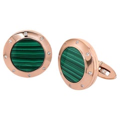 Gemelli con bottone in oro rosa 18 carati e perle bianche di malachite verde e diamanti