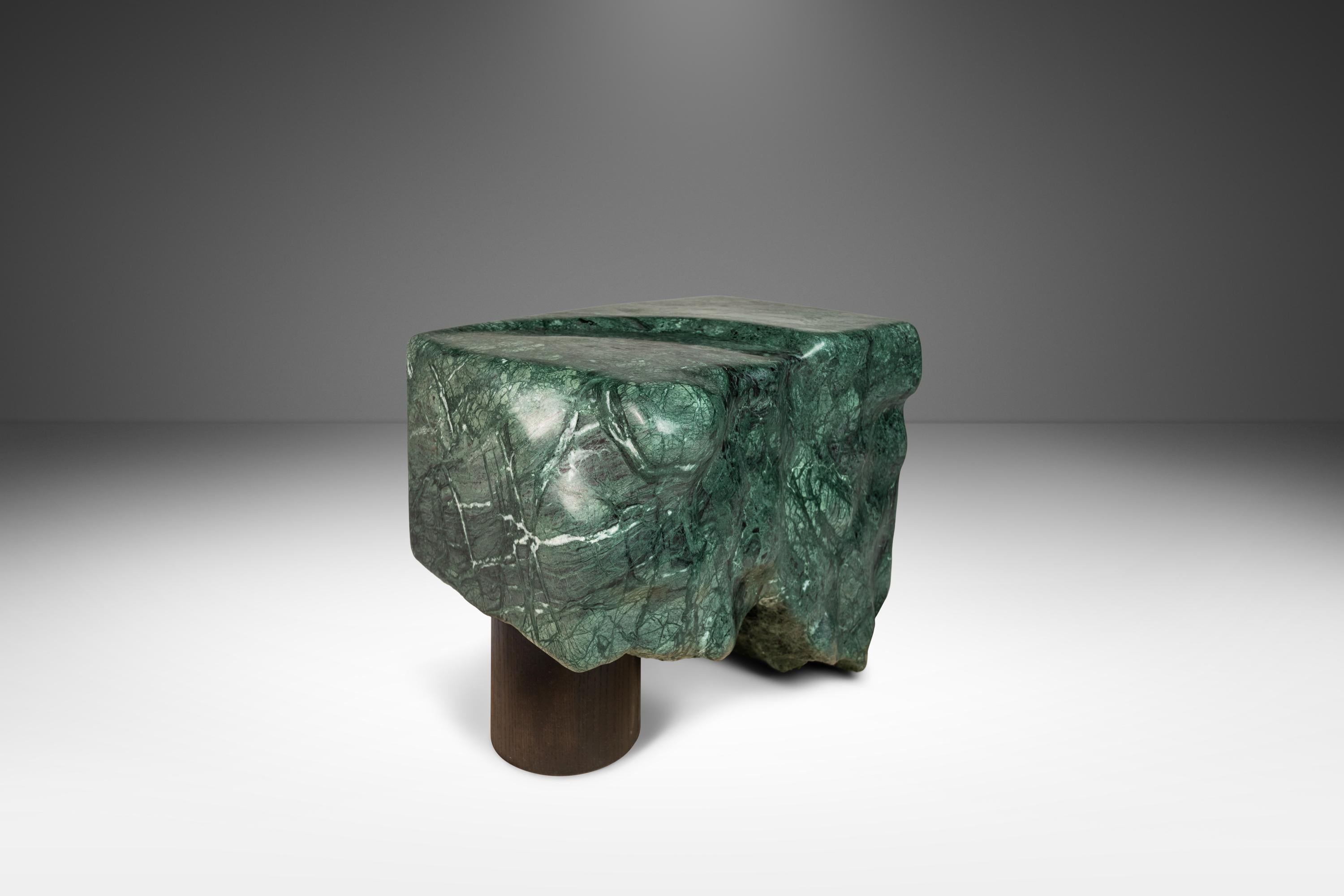 Hand-sculpted in pure, solid Guatemalan Green Marble this fascinating sculpture is absolutely arresting from every angel. Sculpted by Mark Leblanc, an accomplished designer and craftsmen renowned for his Organic Modern pieces audaciously carved from