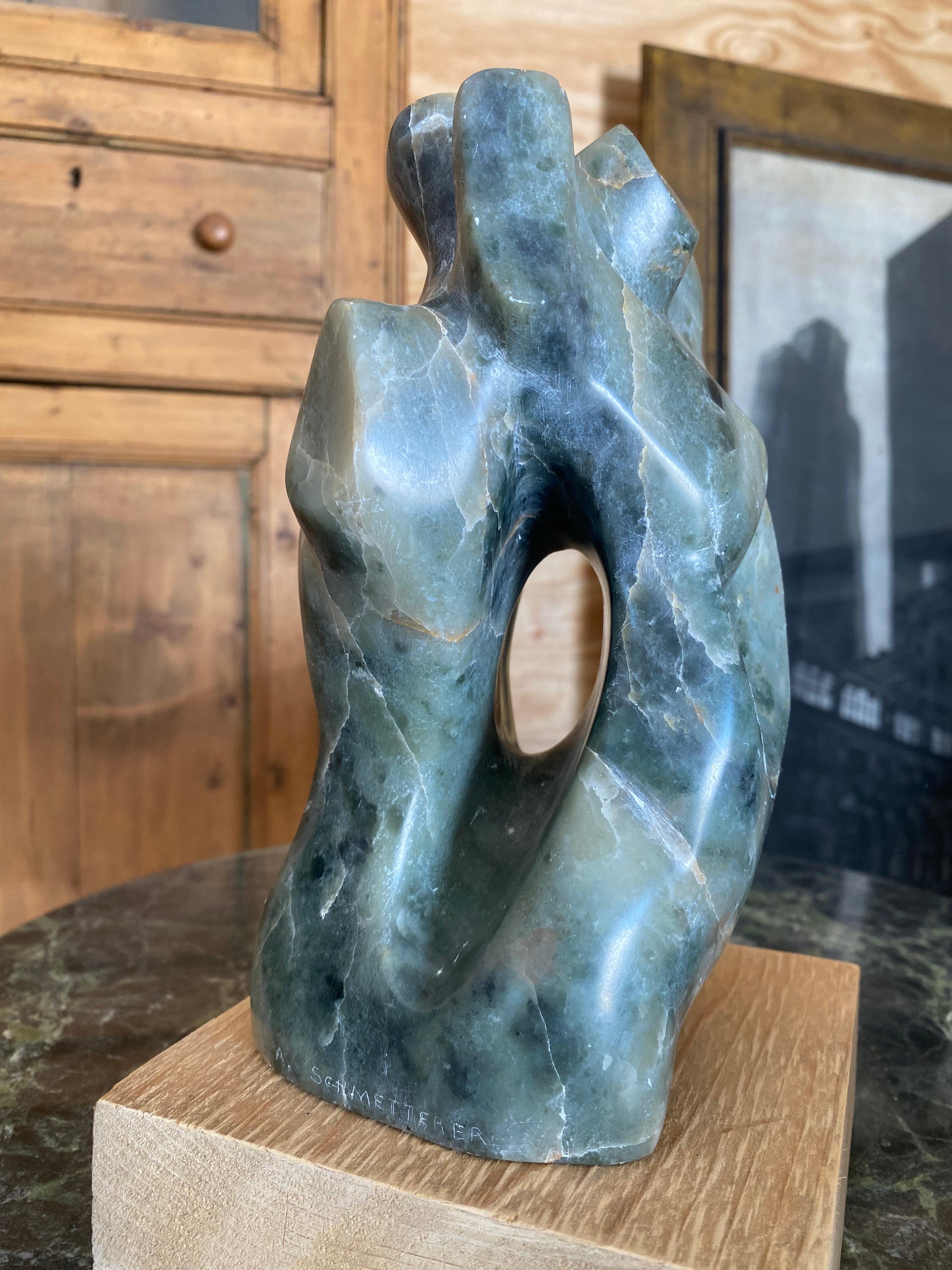 Americano Green Marble Abstract Sculpture by A. Schmetterer in vendita