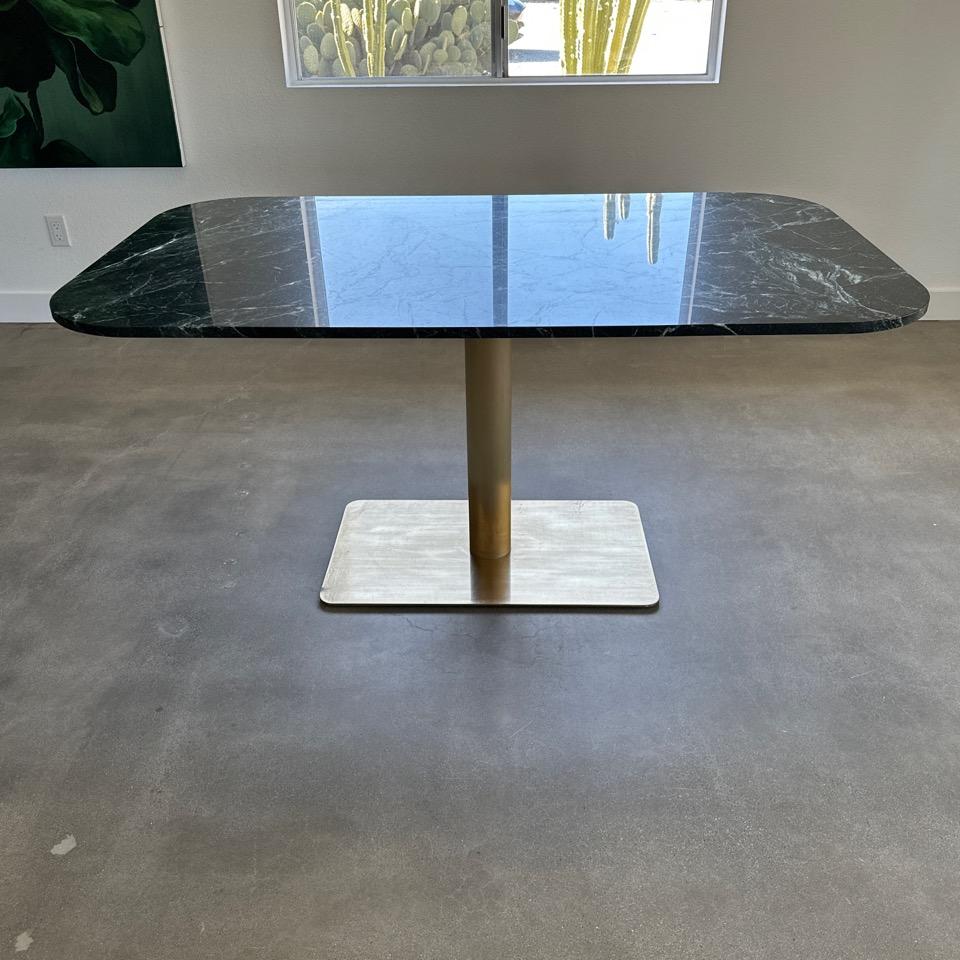 Modern Green Marble and Brass Dining Table by Christopher Kreiling