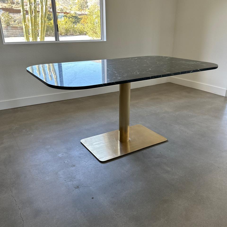 American Green Marble and Brass Dining Table by Christopher Kreiling