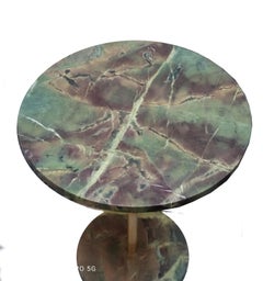Green Marble and Brass Drink Table, Height-Adjustable , Italy 1990s