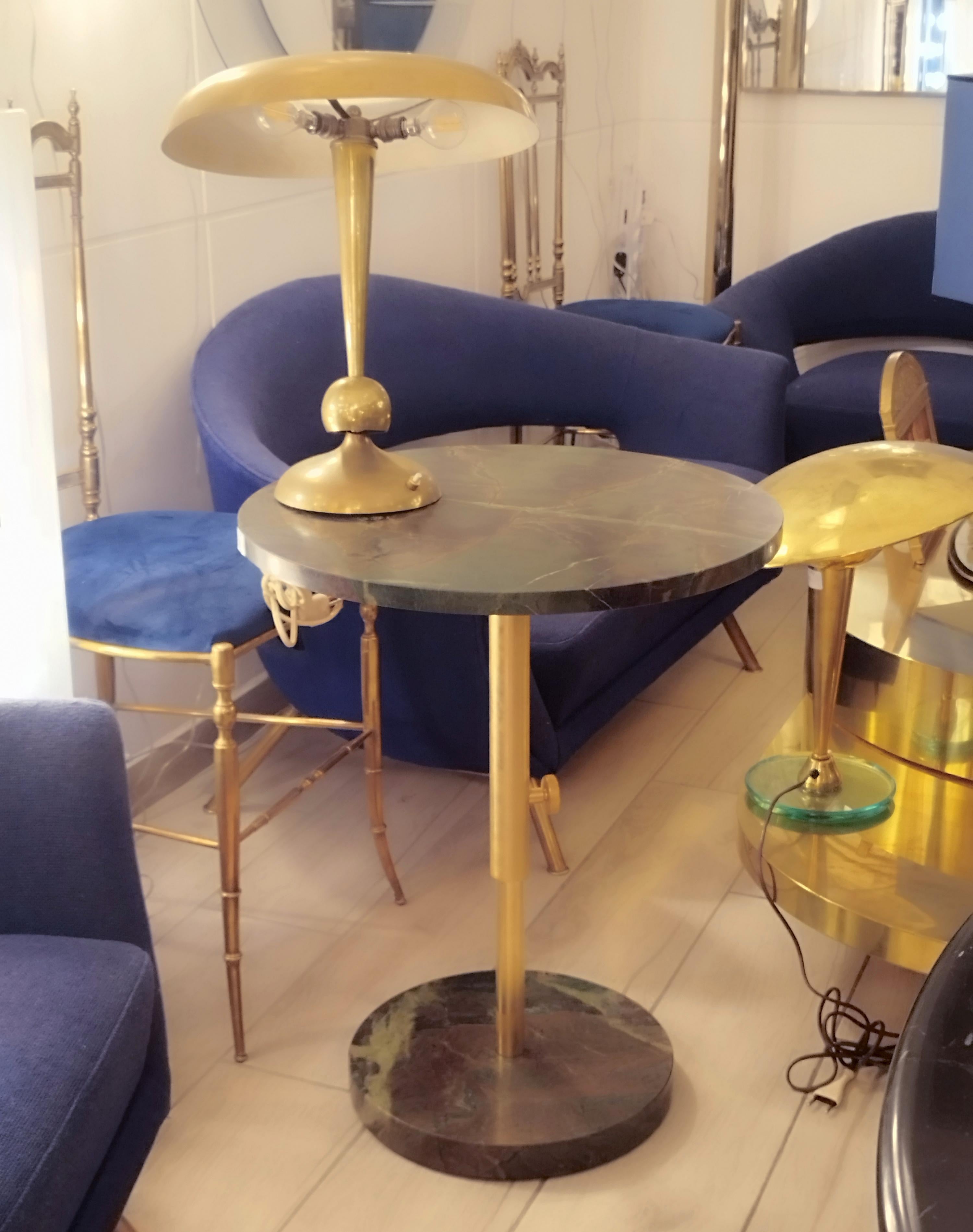 Late 20th Century Green Marble and Brass Drink Table, Height-Adjustable , Italy 1990s For Sale