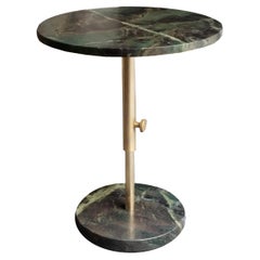 Retro Green Marble and Brass Drink Table, Height-Adjustable , Italy 1990s