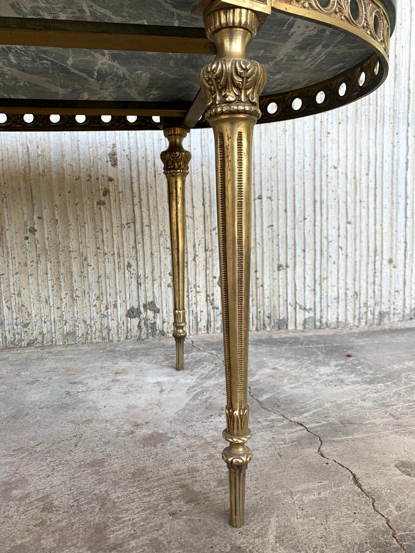 Green Marble and Bronze Oval Shaped Coffee Side Table, Italy, 1970s 4