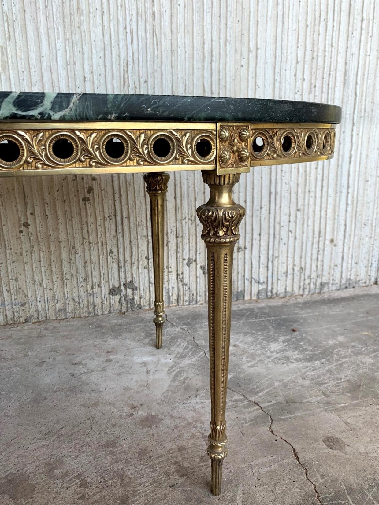 Green Marble and Bronze Oval Shaped Coffee Side Table, Italy, 1970s 2