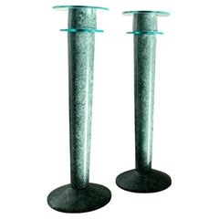 Green Marble and Lucite Candlesticks, circa 1980s
