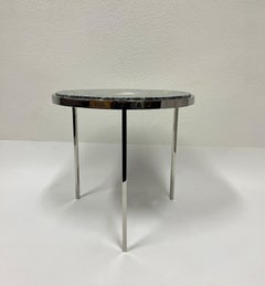 Green Marble and Polished Stainless Steel Round Tripod Side Table by Brueton
