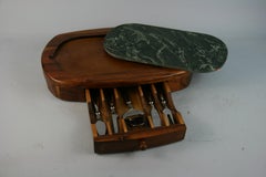 Green Marble and Wood Cheese Board with 5 Stainless Steel Knives