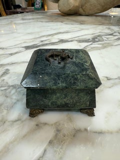 Green Marble Box with Bronze Accents and Animal Finial