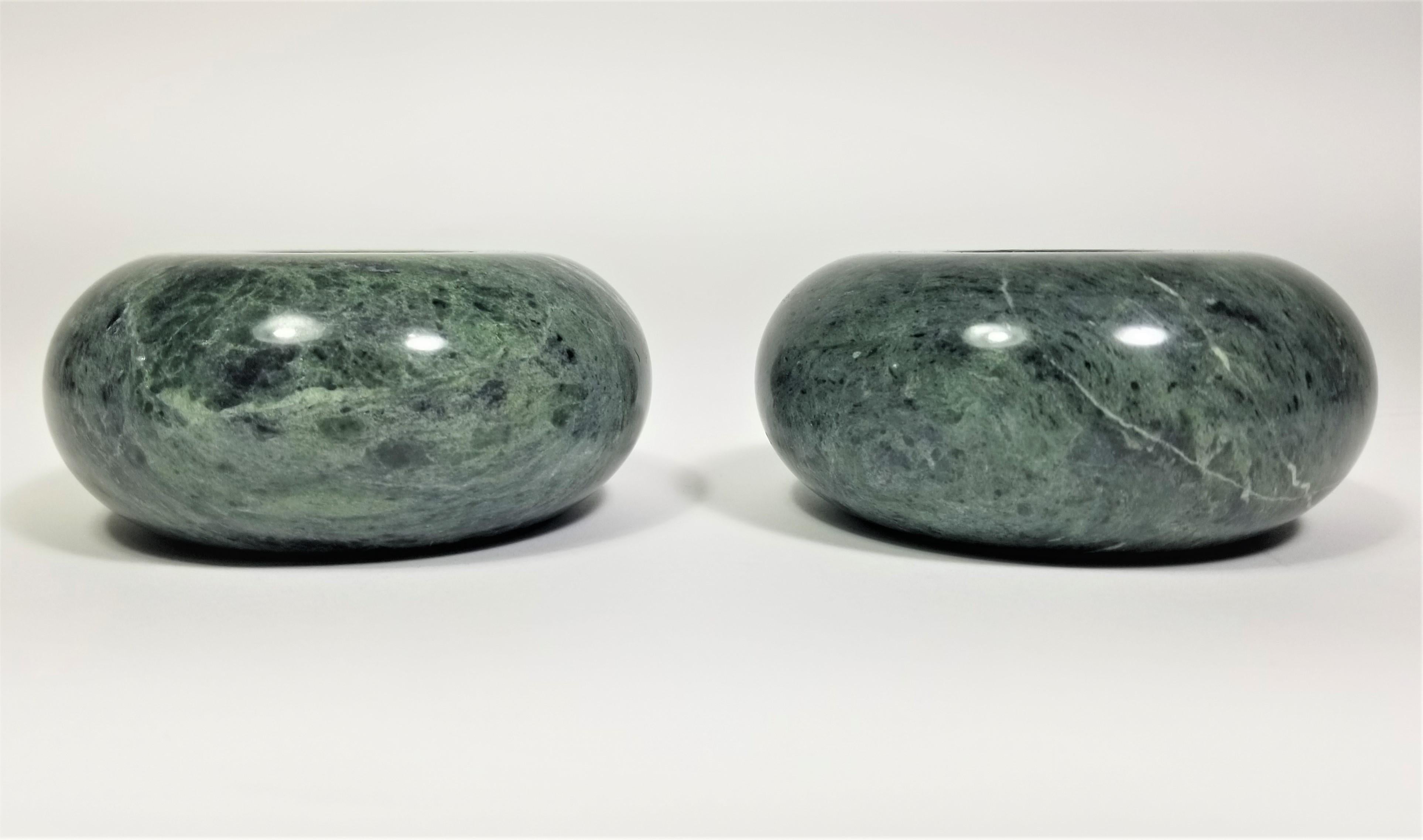 Pair of Green Solid Marble Candleholders 1970s 1980s. 