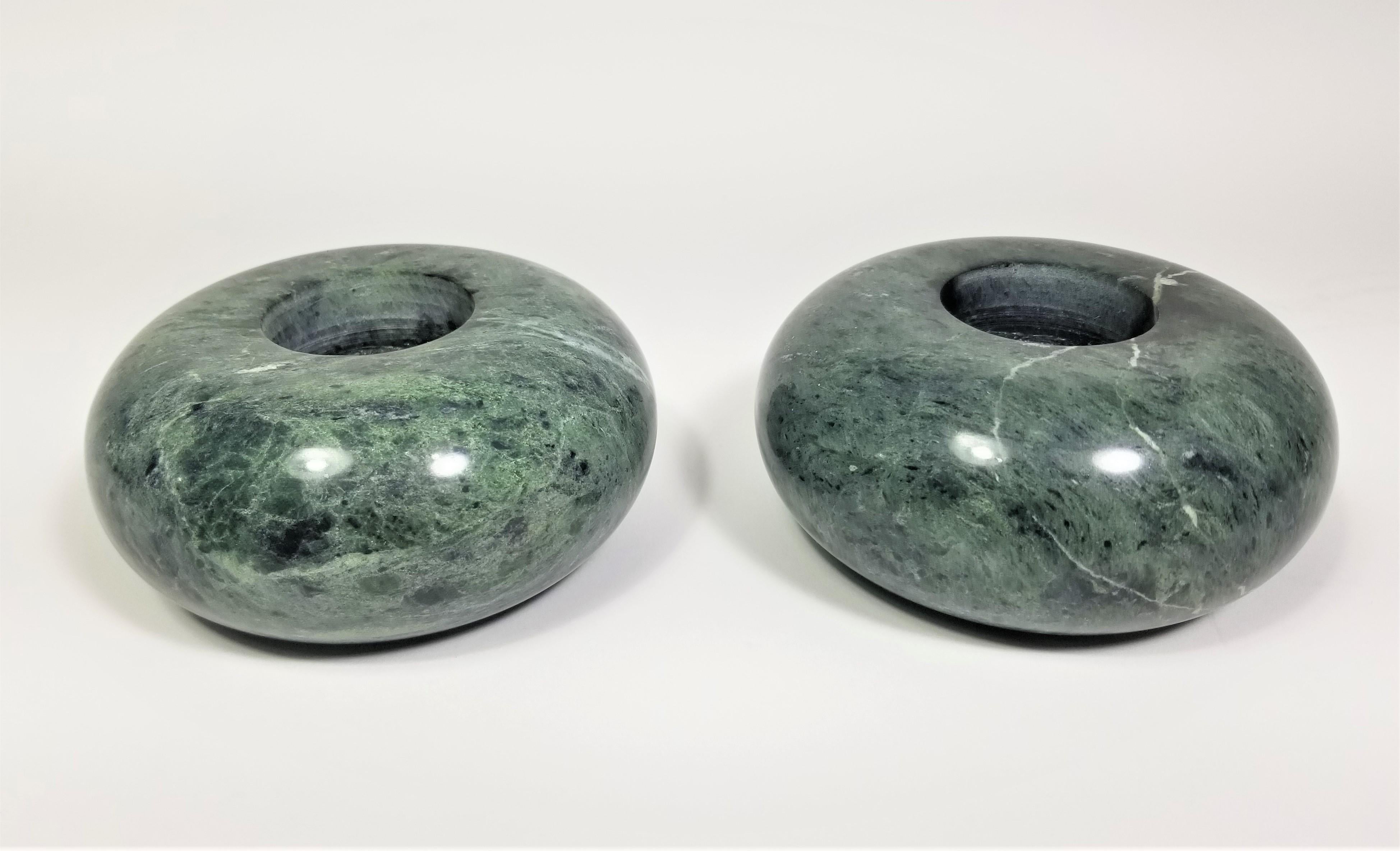 Green Marble Candle Holders, 1980s In Excellent Condition In New York, NY