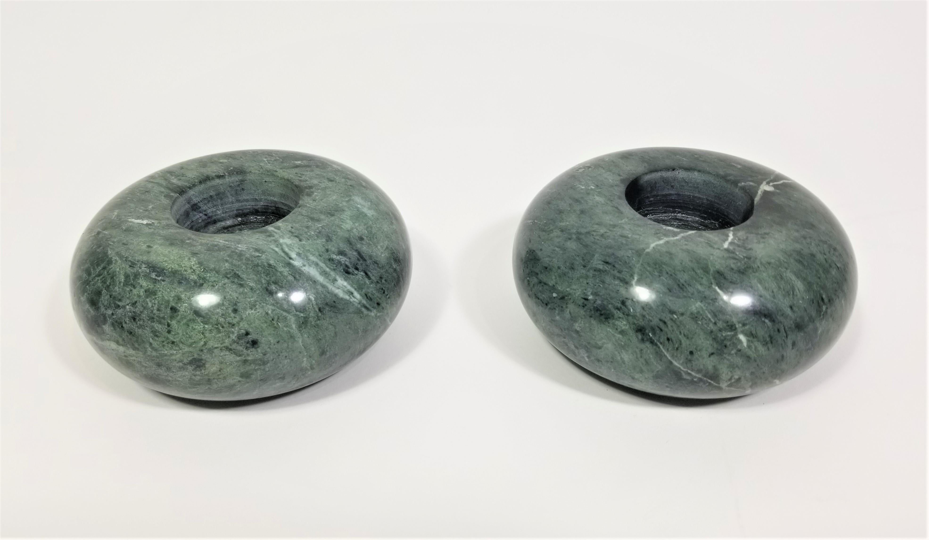 20th Century Green Marble Candle Holders, 1980s