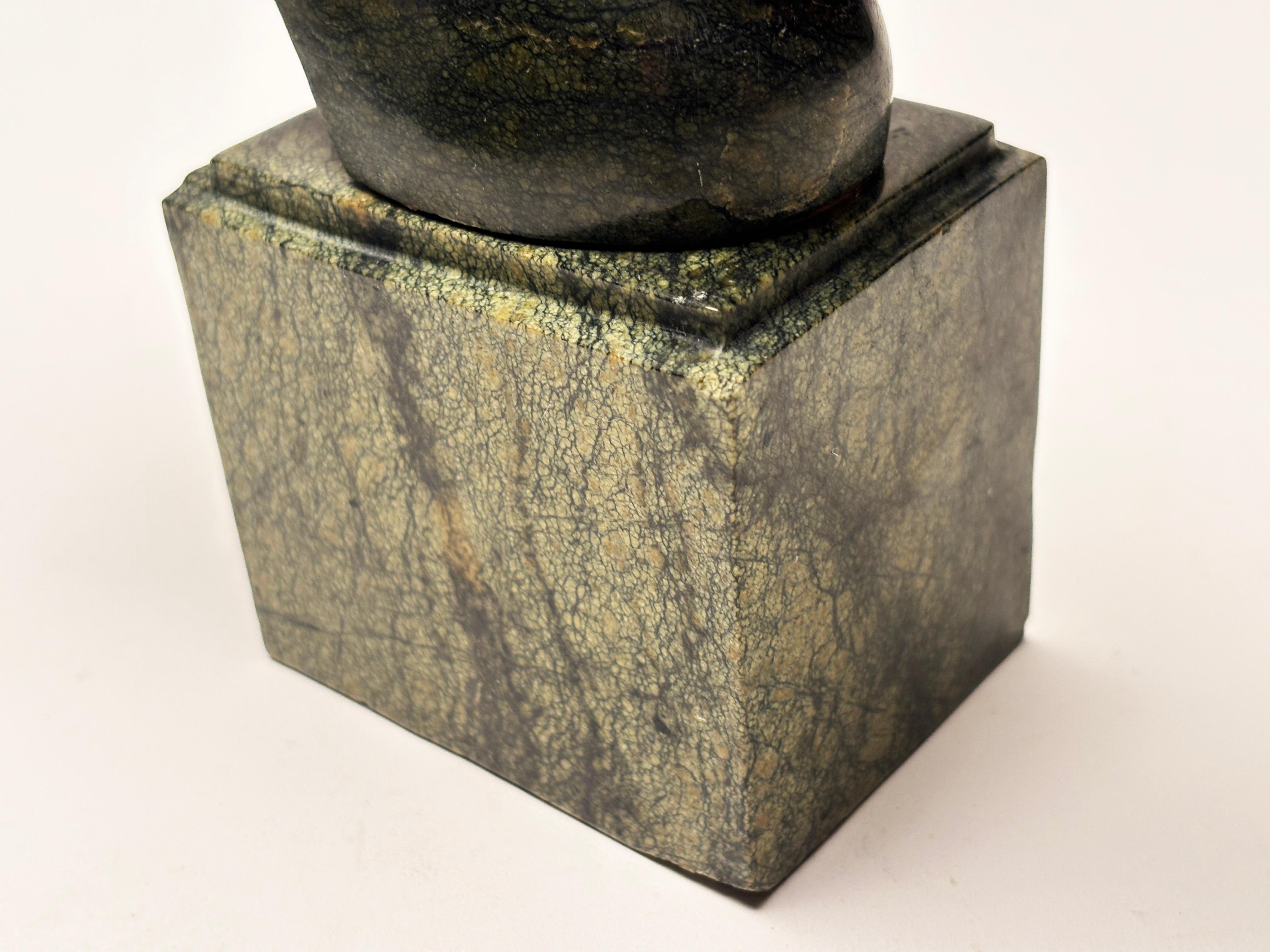 Green Marble Carved Horse Head Sculpture on Marble Base For Sale 7