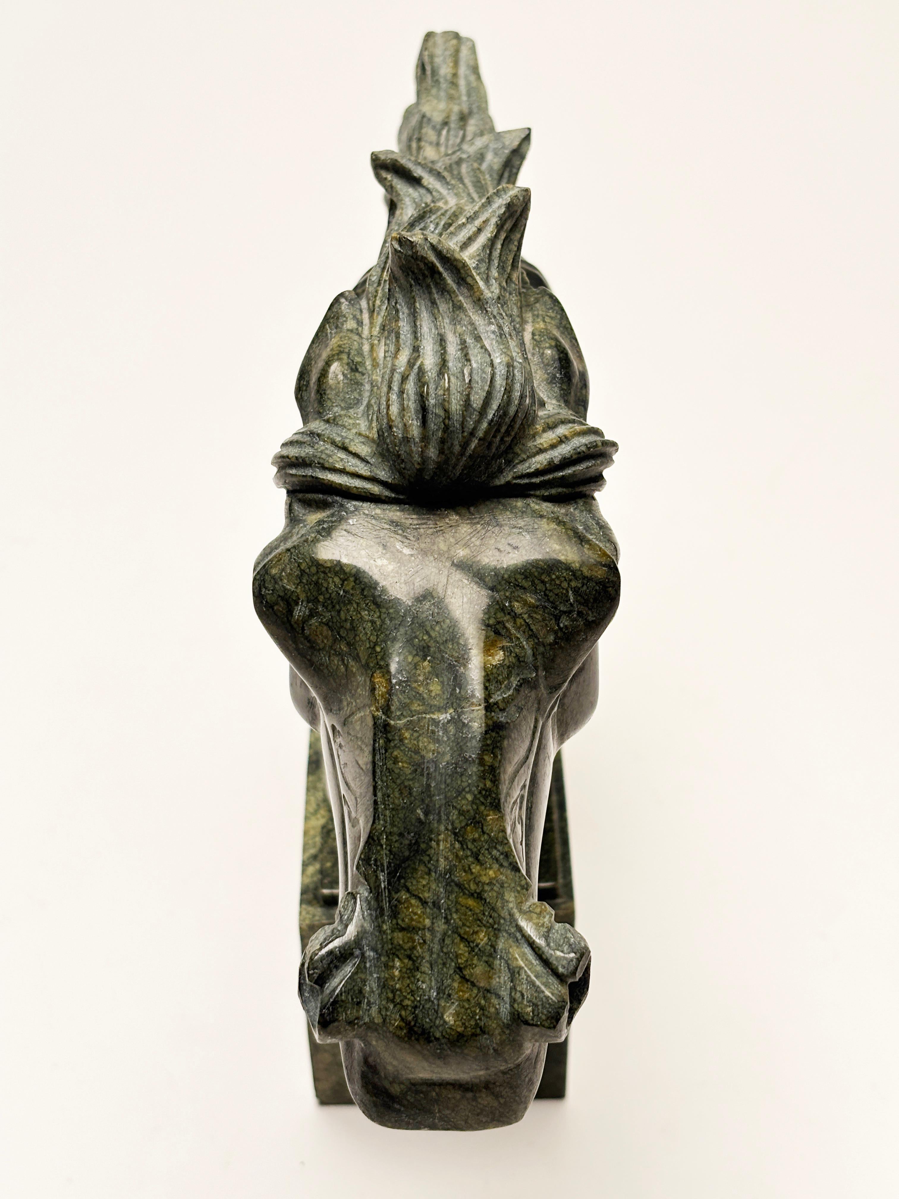 Green Marble Carved Horse Head Sculpture on Marble Base For Sale 1