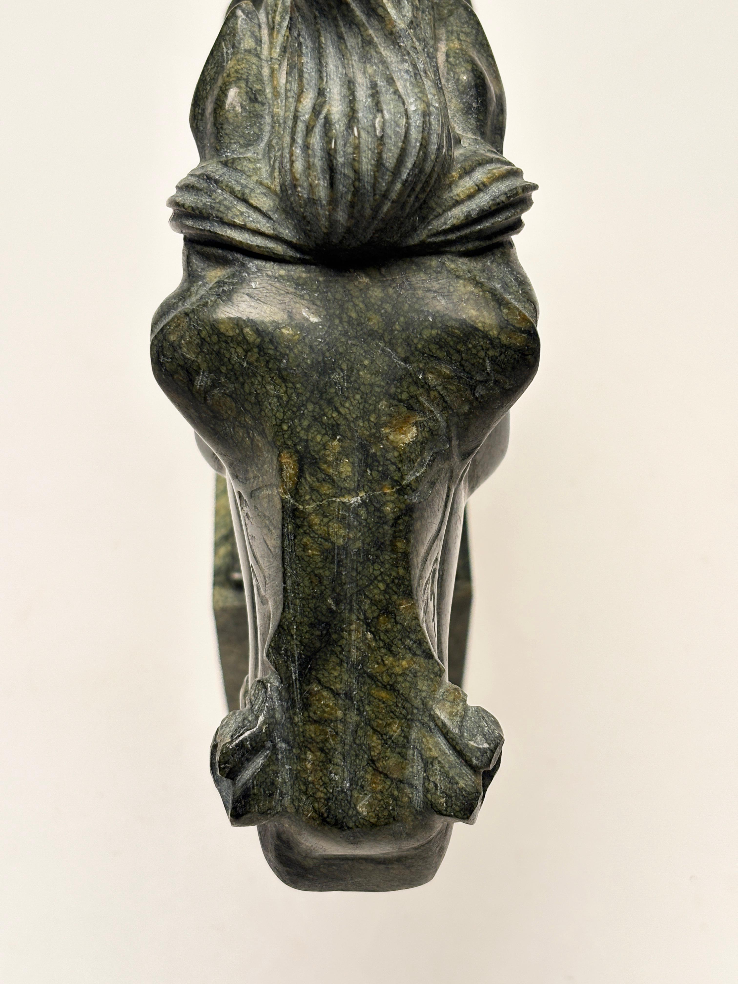 Green Marble Carved Horse Head Sculpture on Marble Base For Sale 2