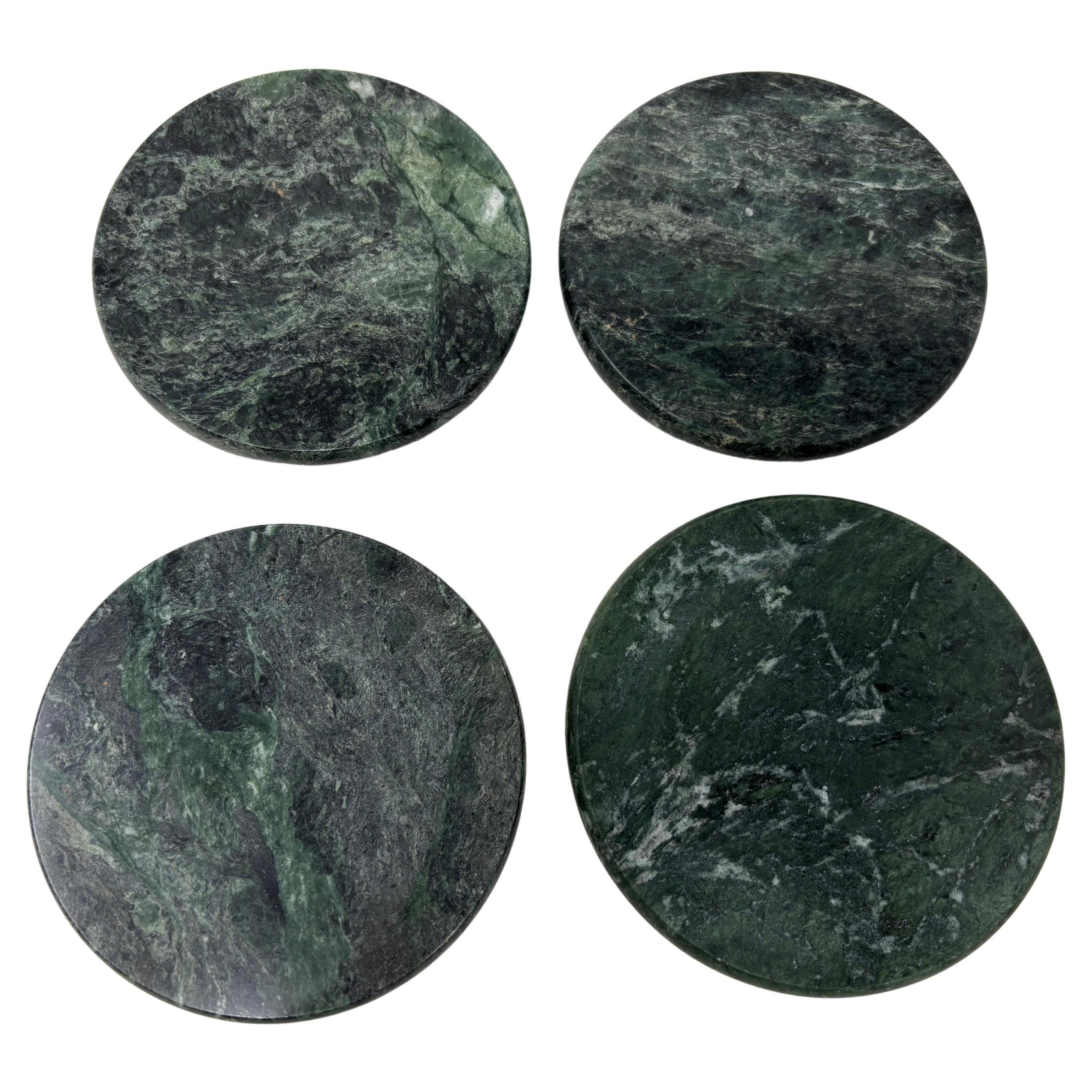 Sous-verres en marbre vert Faits à la main en Italie Collectibles 1970 Lot de 4