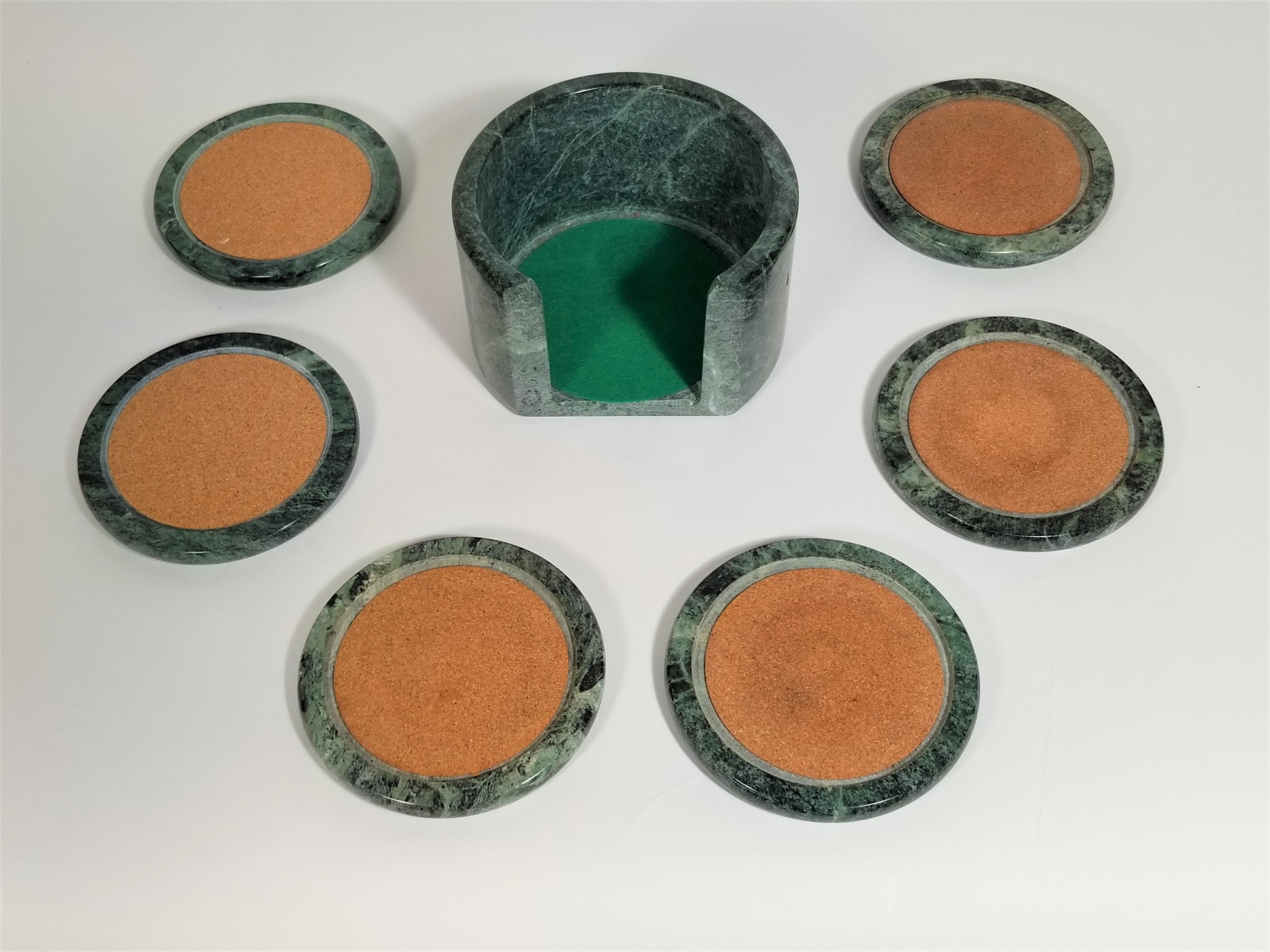 green coasters with holder