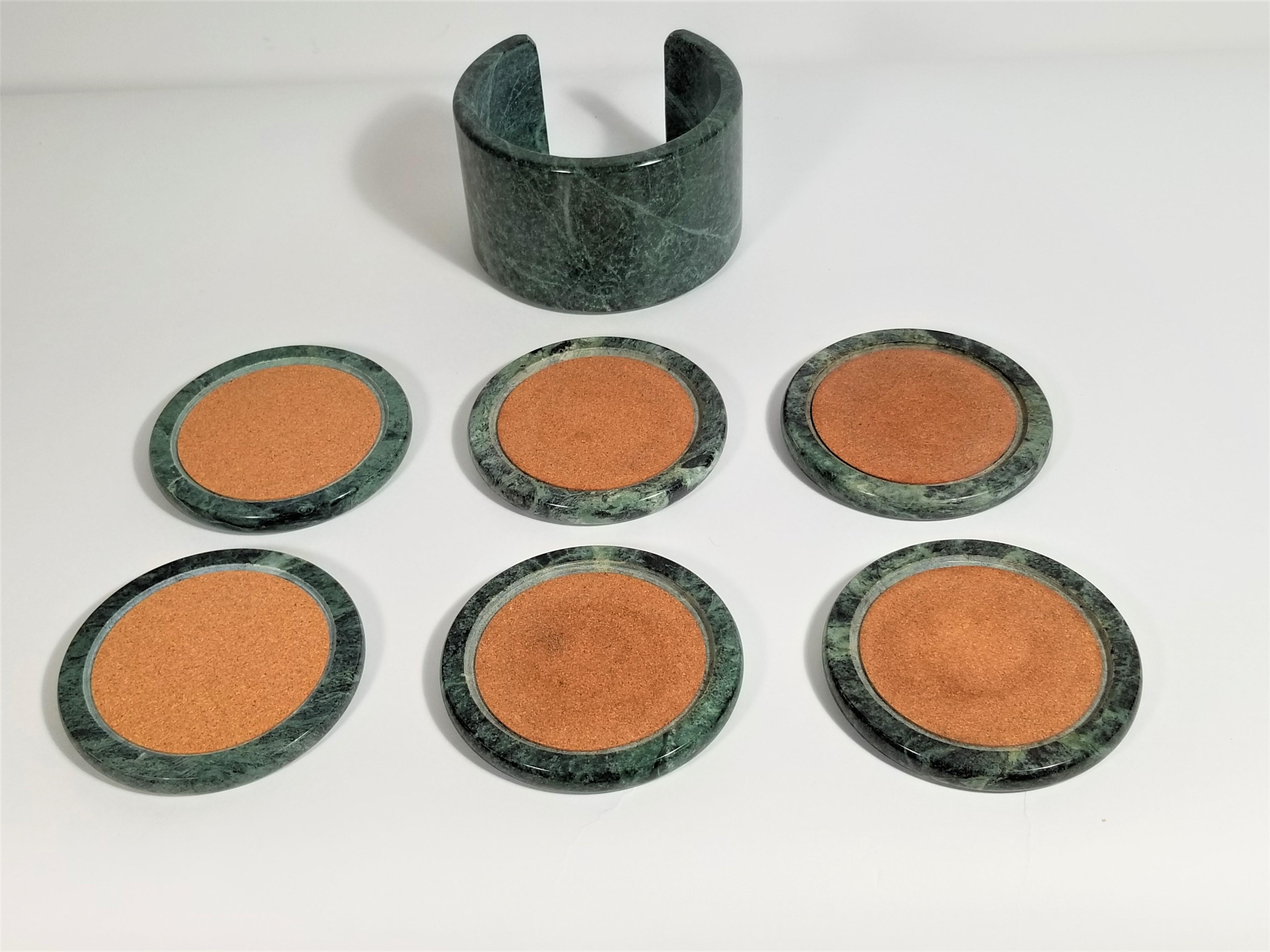 Green Marble Coasters Set 1980s 7 Piece In Excellent Condition In New York, NY