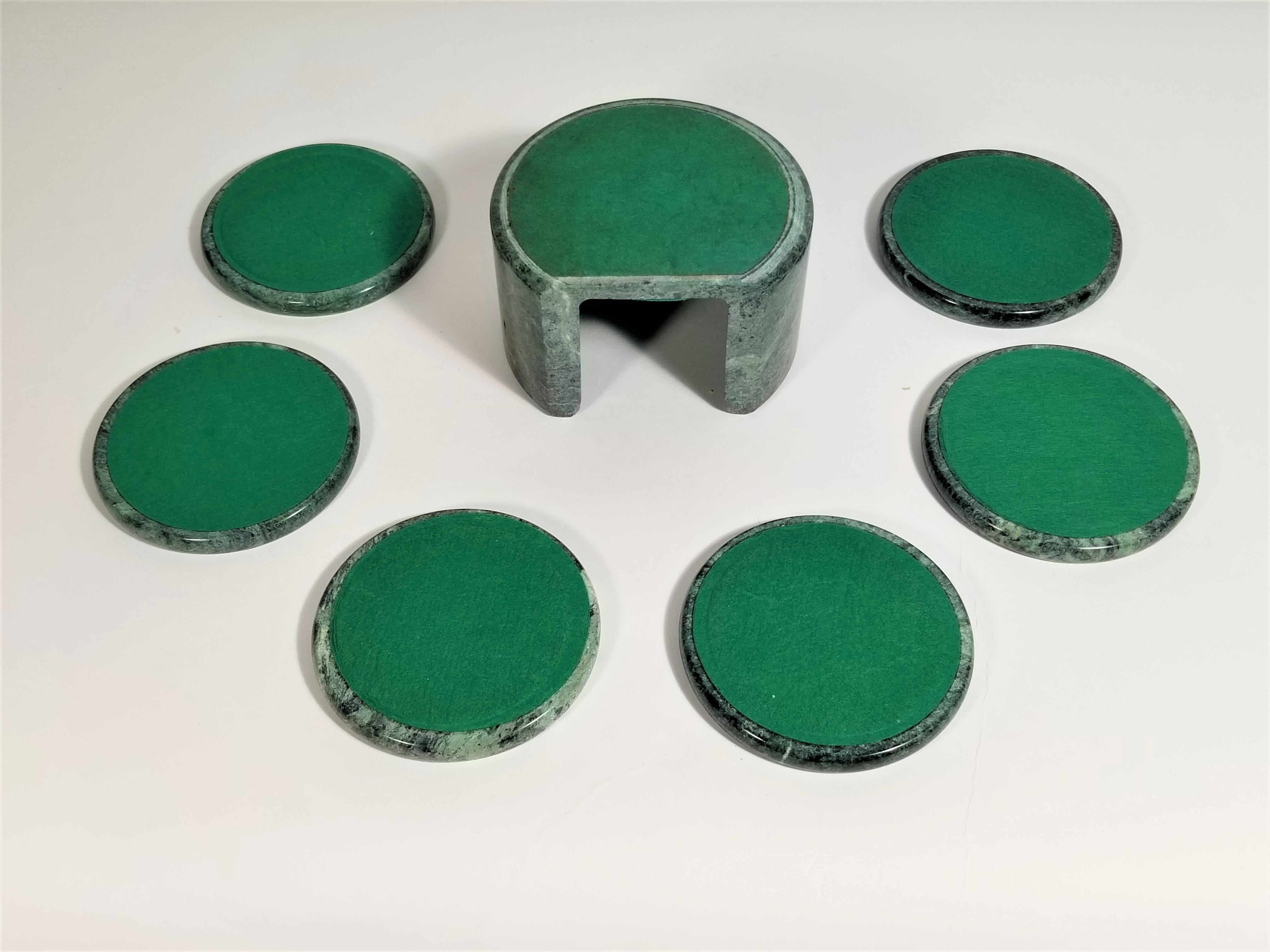 20th Century Green Marble Coasters Set 1980s 7 Piece