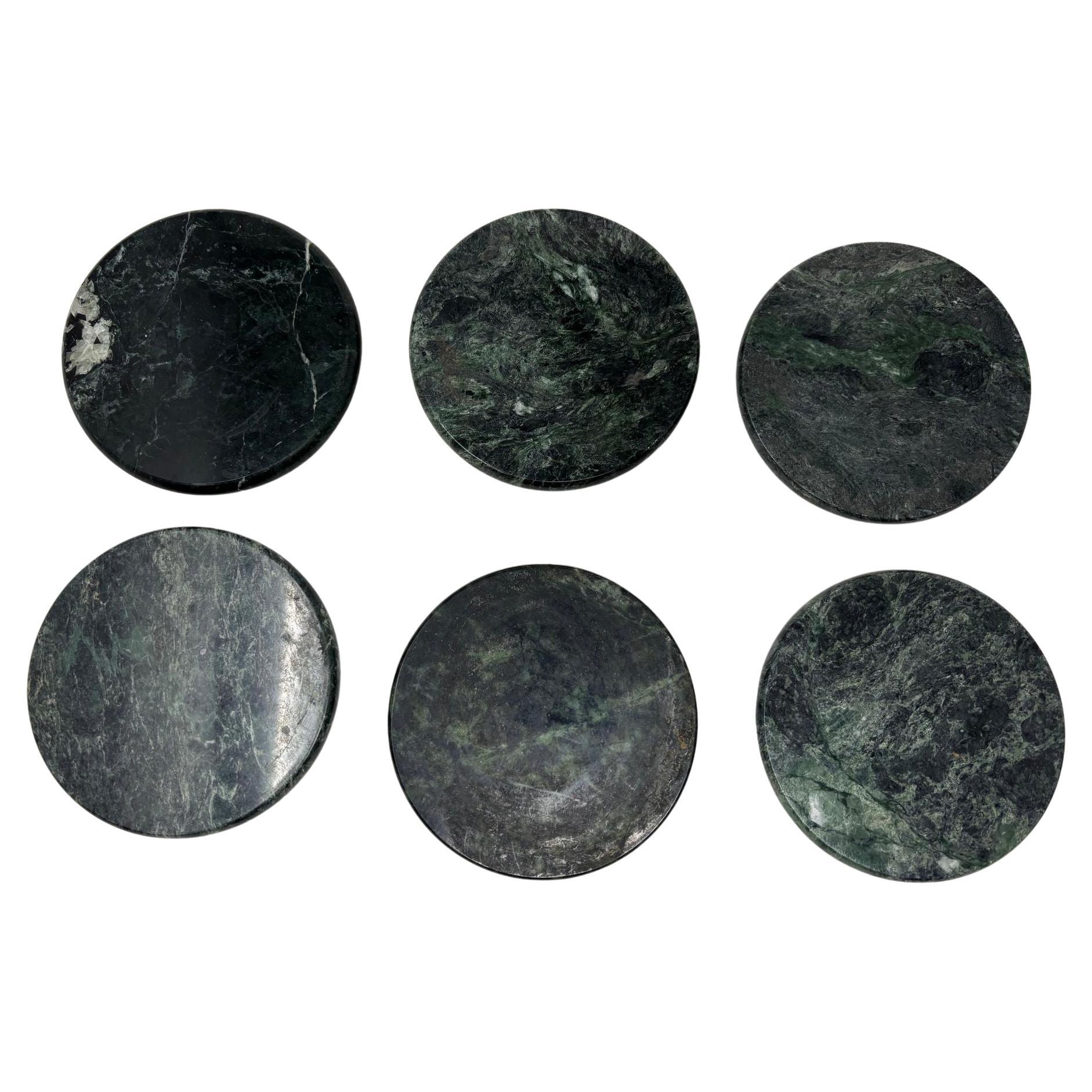 Set de sous-verres en marbre vert 6 Pieces Fait à la main en Italie Collectible 1970