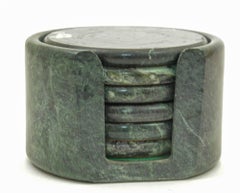 Green Marble Coasters Set 7 Pieces Handmade in Italy Collectible 1970