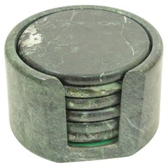 Vintage Green Marble Coasters Set 7 Pieces Handmade in Italy Collectible 1970