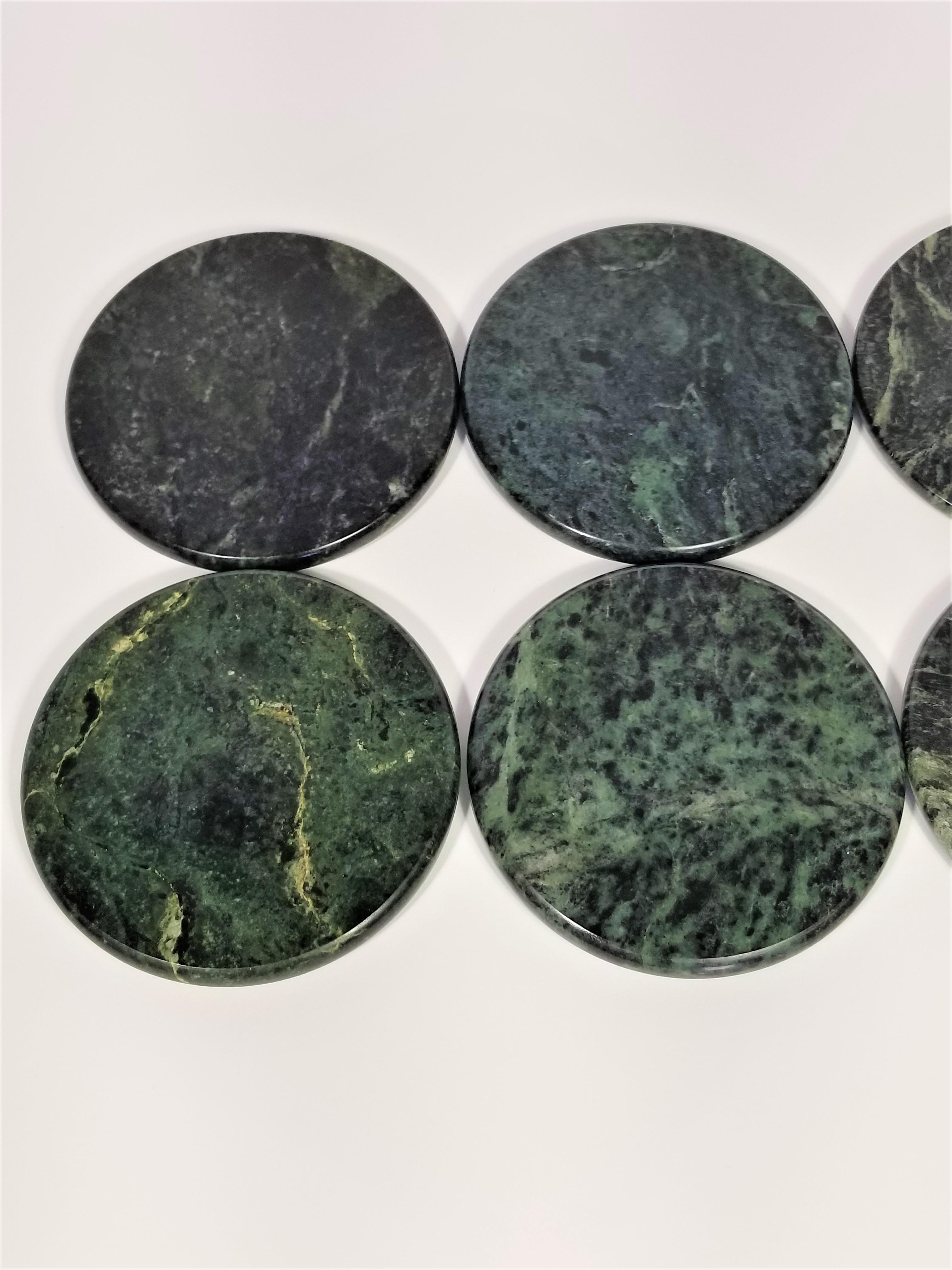 Green Marble Coasters Set of 8 Mid Century  In Excellent Condition In New York, NY