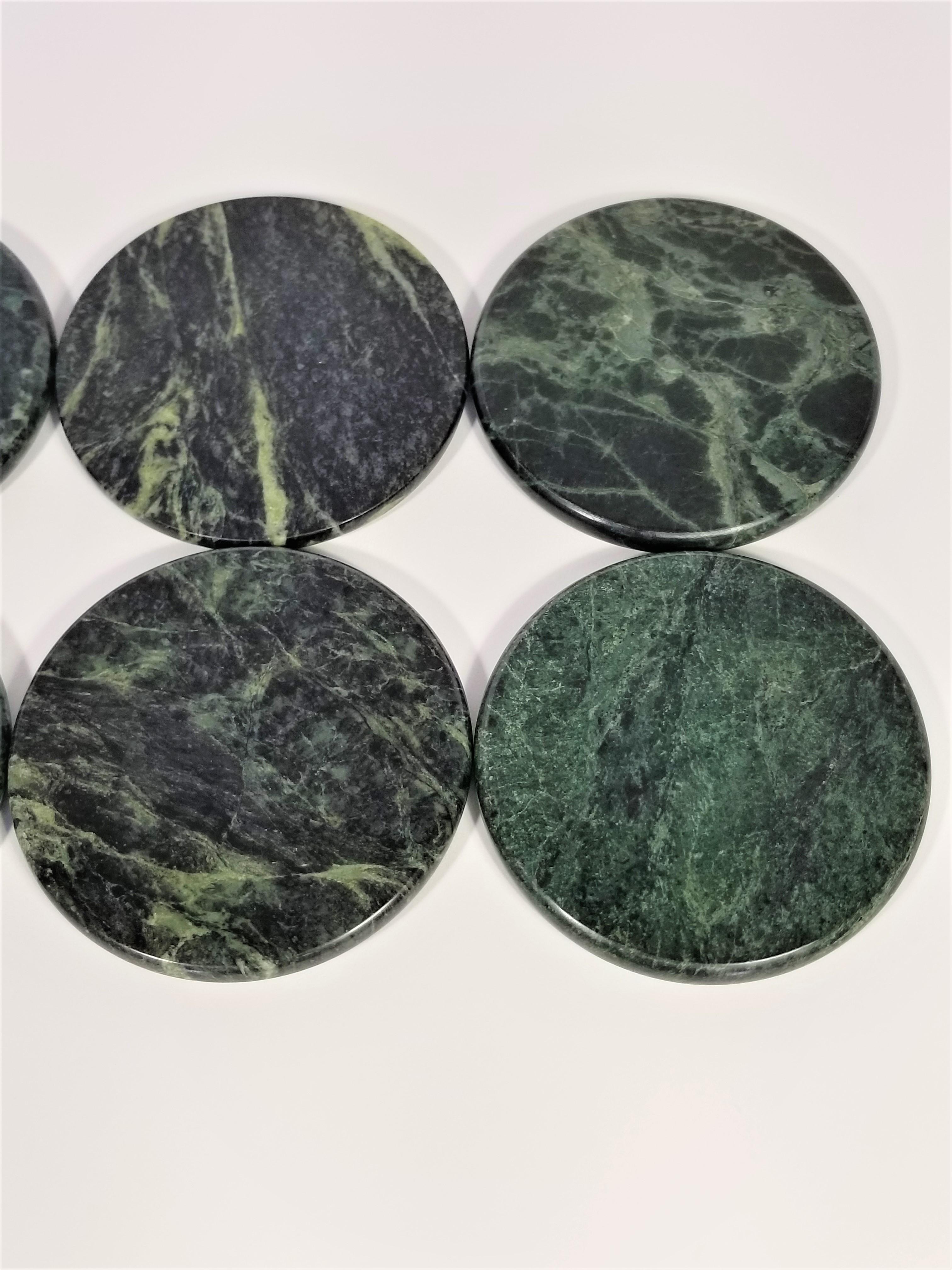 20th Century Green Marble Coasters Set of 8 Mid Century 