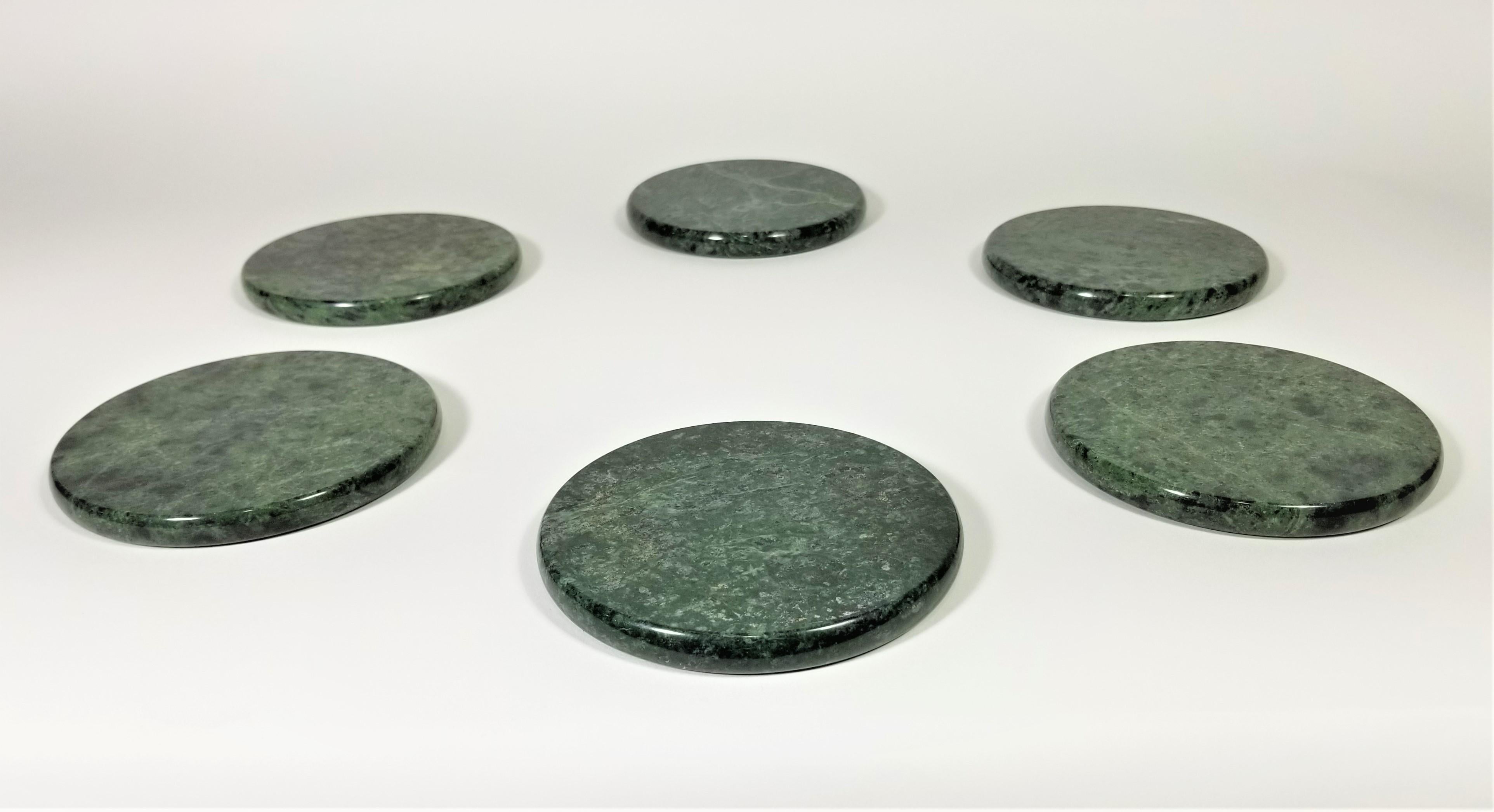 Green Marble Coasters with Chrome Holder Midcentury Set of 6 2