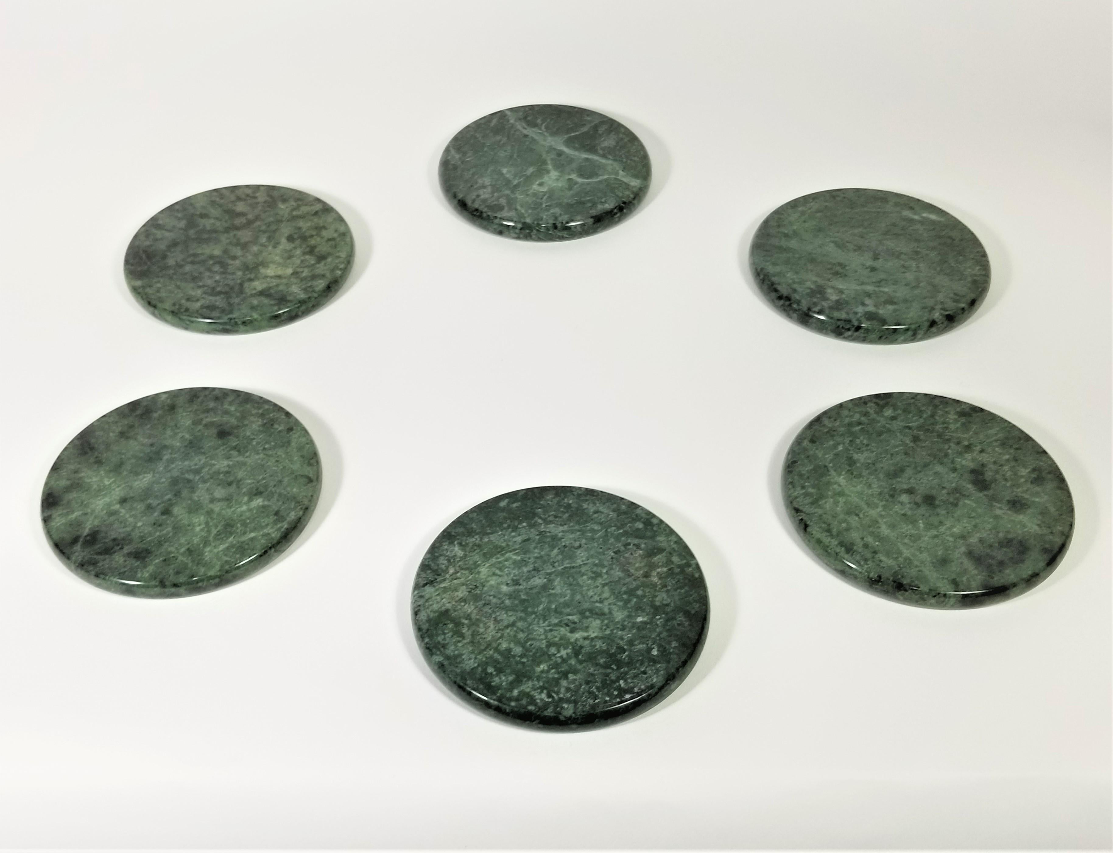 Green Marble Coasters with Chrome Holder Midcentury Set of 6 3