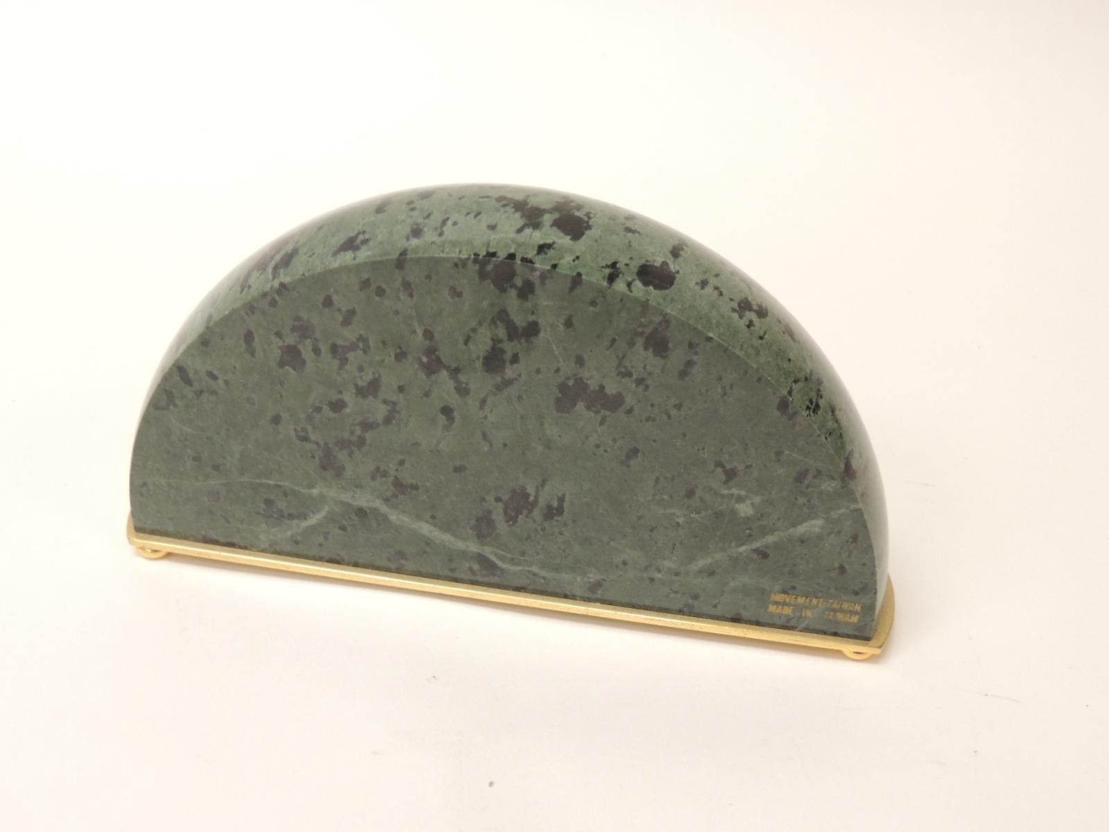 Taiwanese Green Marble Desk Clock with Polished Brass Details