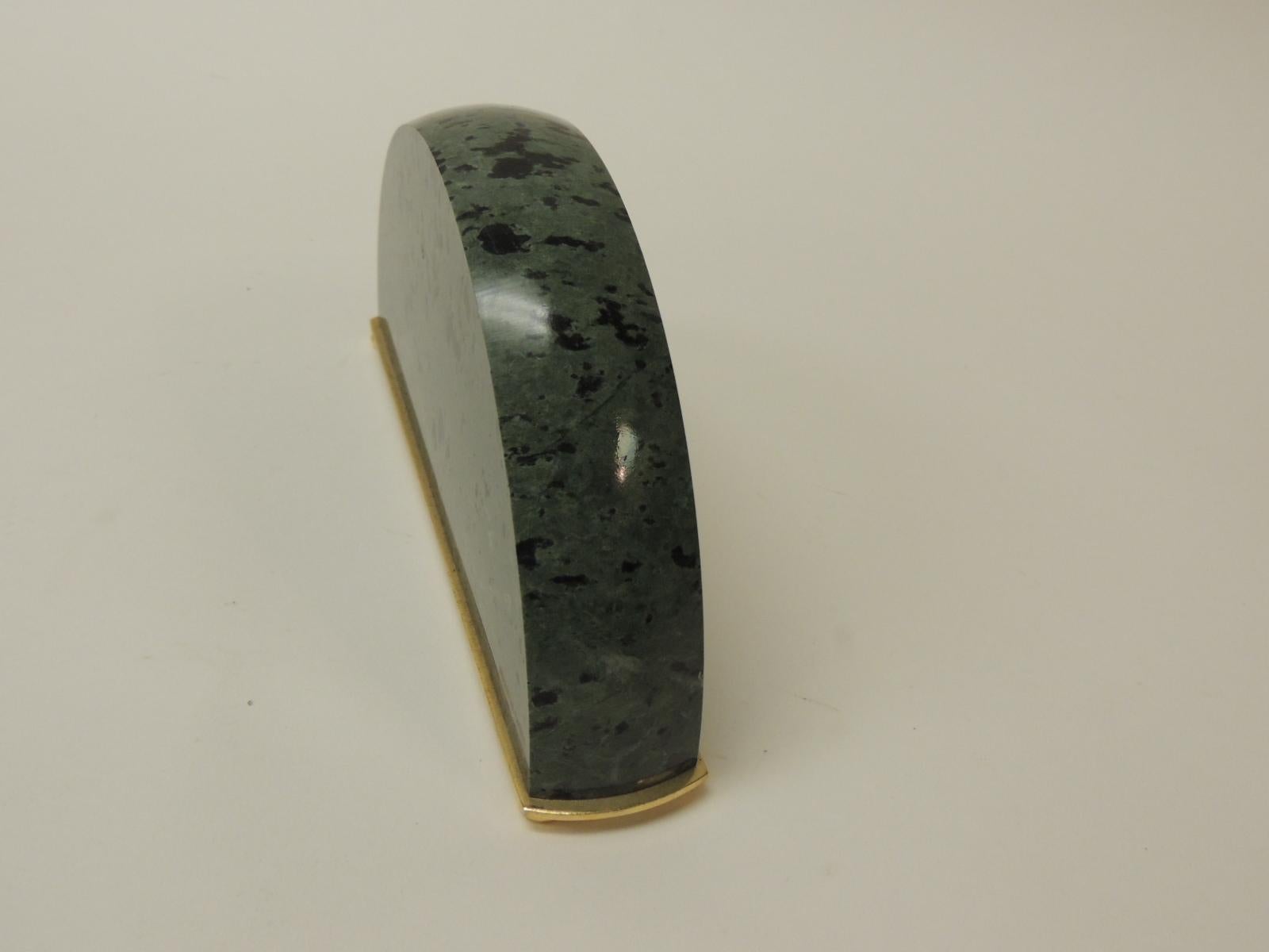 Hand-Crafted Green Marble Desk Clock with Polished Brass Details