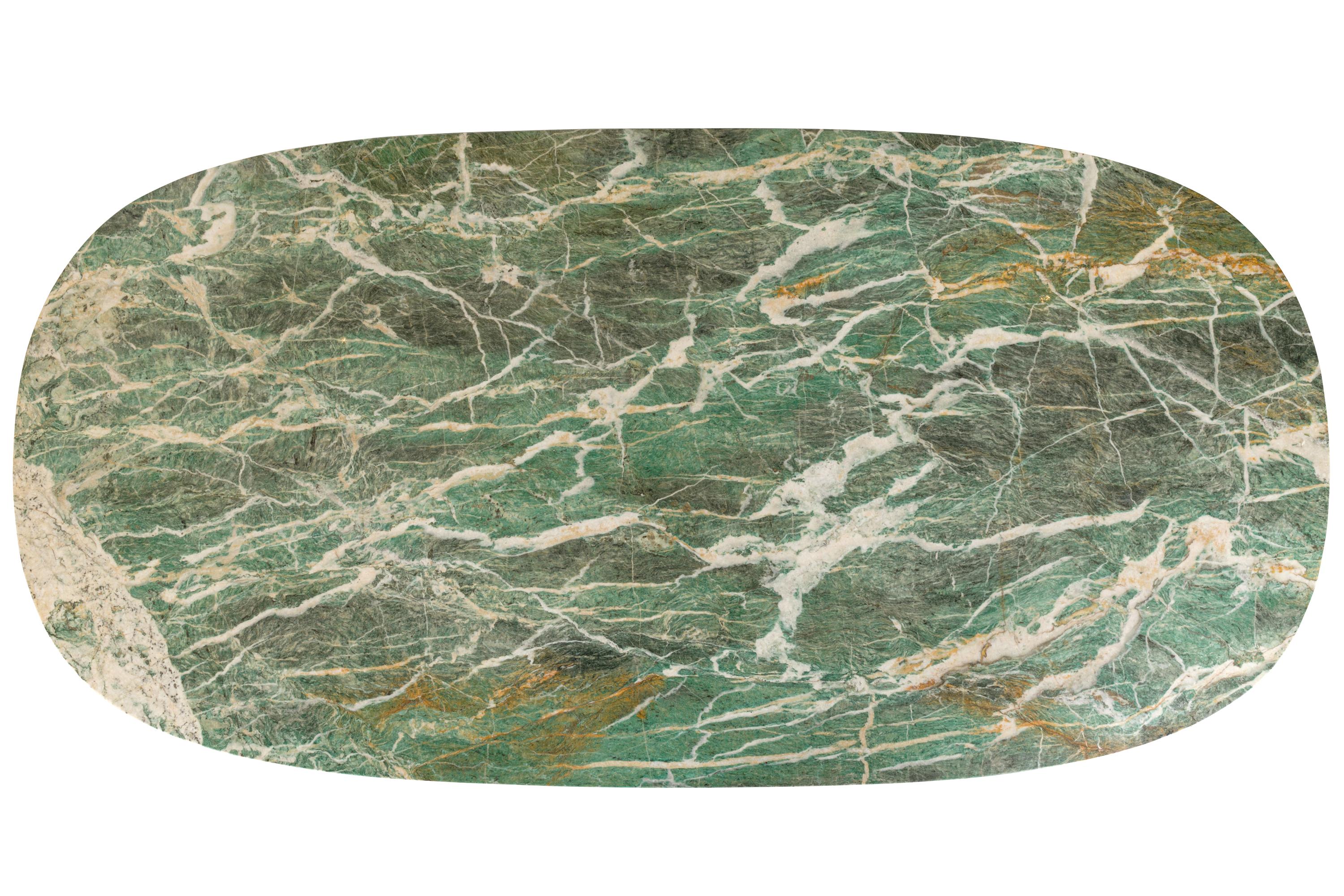 Painted Green Marble Dining/Center Table with Ebonized Base Attributed to Vittorio Dassi