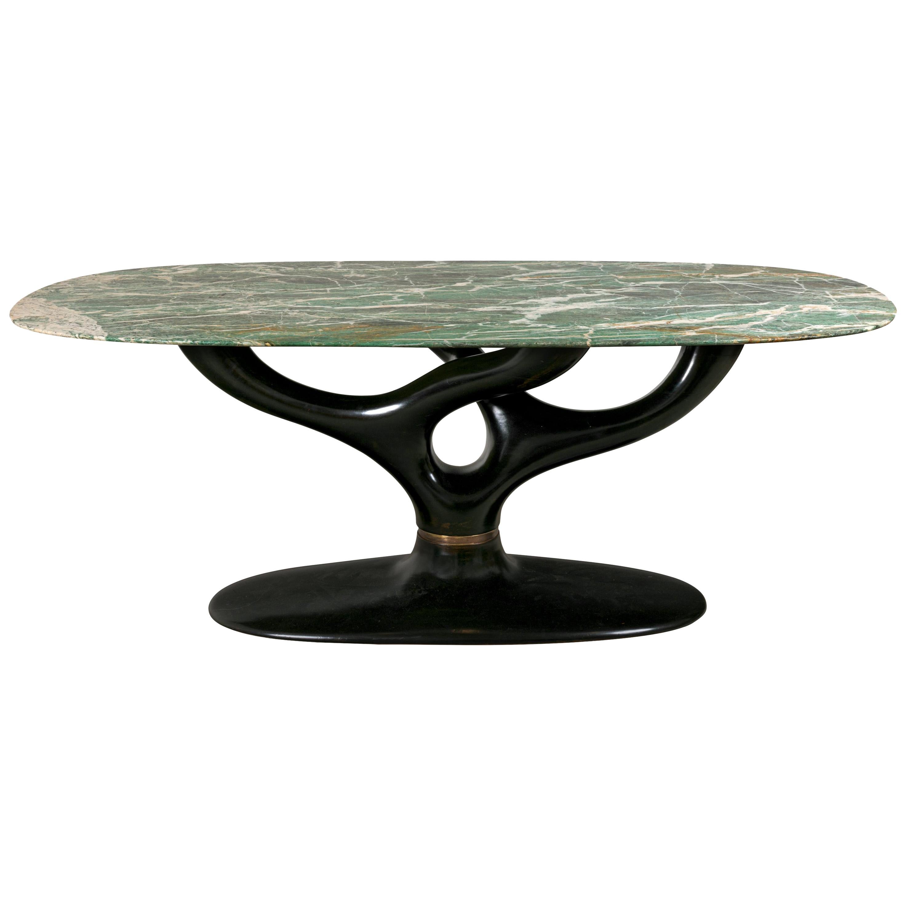 Green Marble Dining/Center Table with Ebonized Base Attributed to Vittorio Dassi