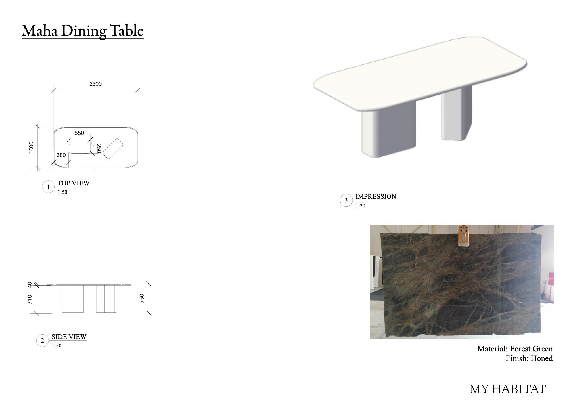 XXIe siècle et contemporain Table de salle à manger en marbre vert par MY HABITAT DESIGN en vente
