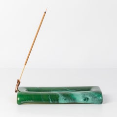 Green Marble effect Murano Glass Rectangular Incense Holder