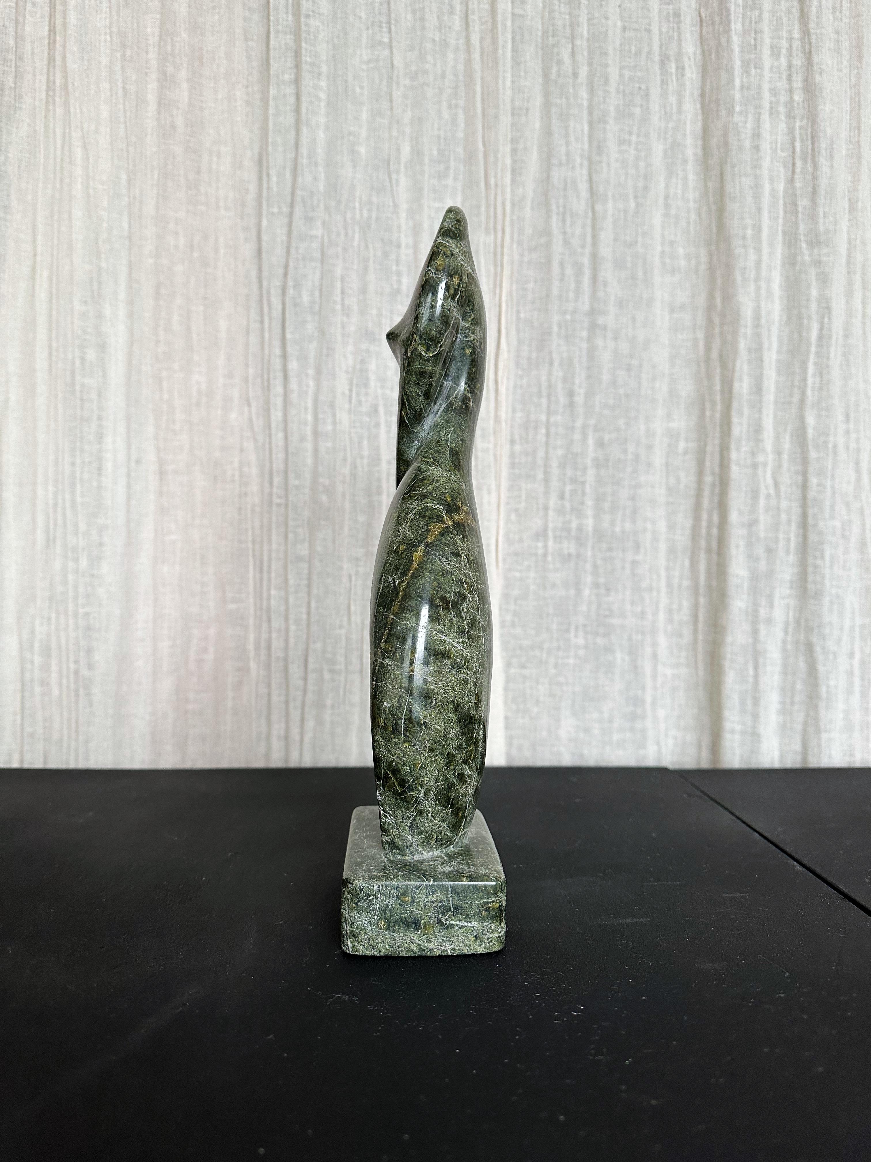Modern Green Marble Female Figure Sculpture, Signed