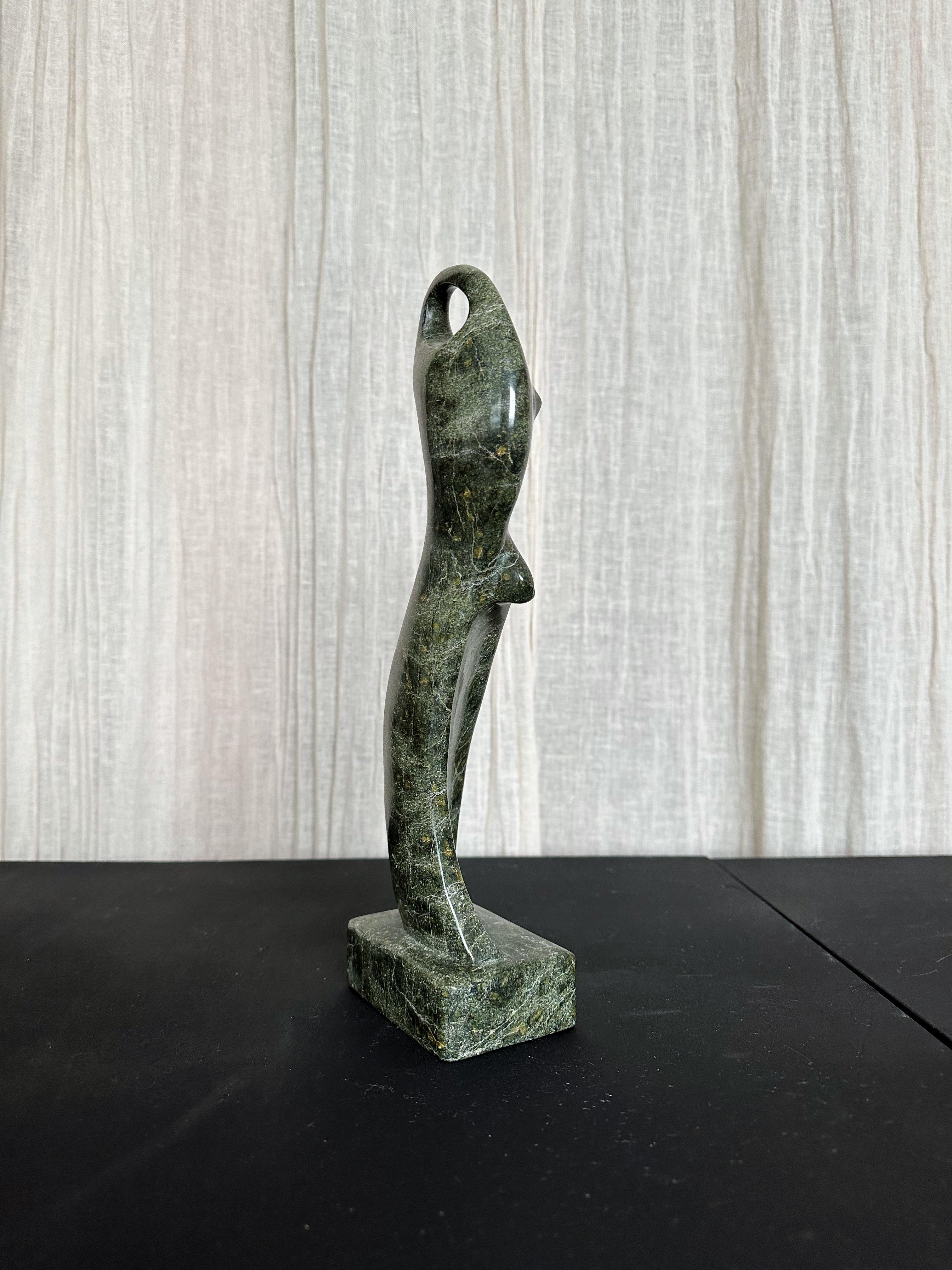 20th Century Green Marble Female Figure Sculpture, Signed