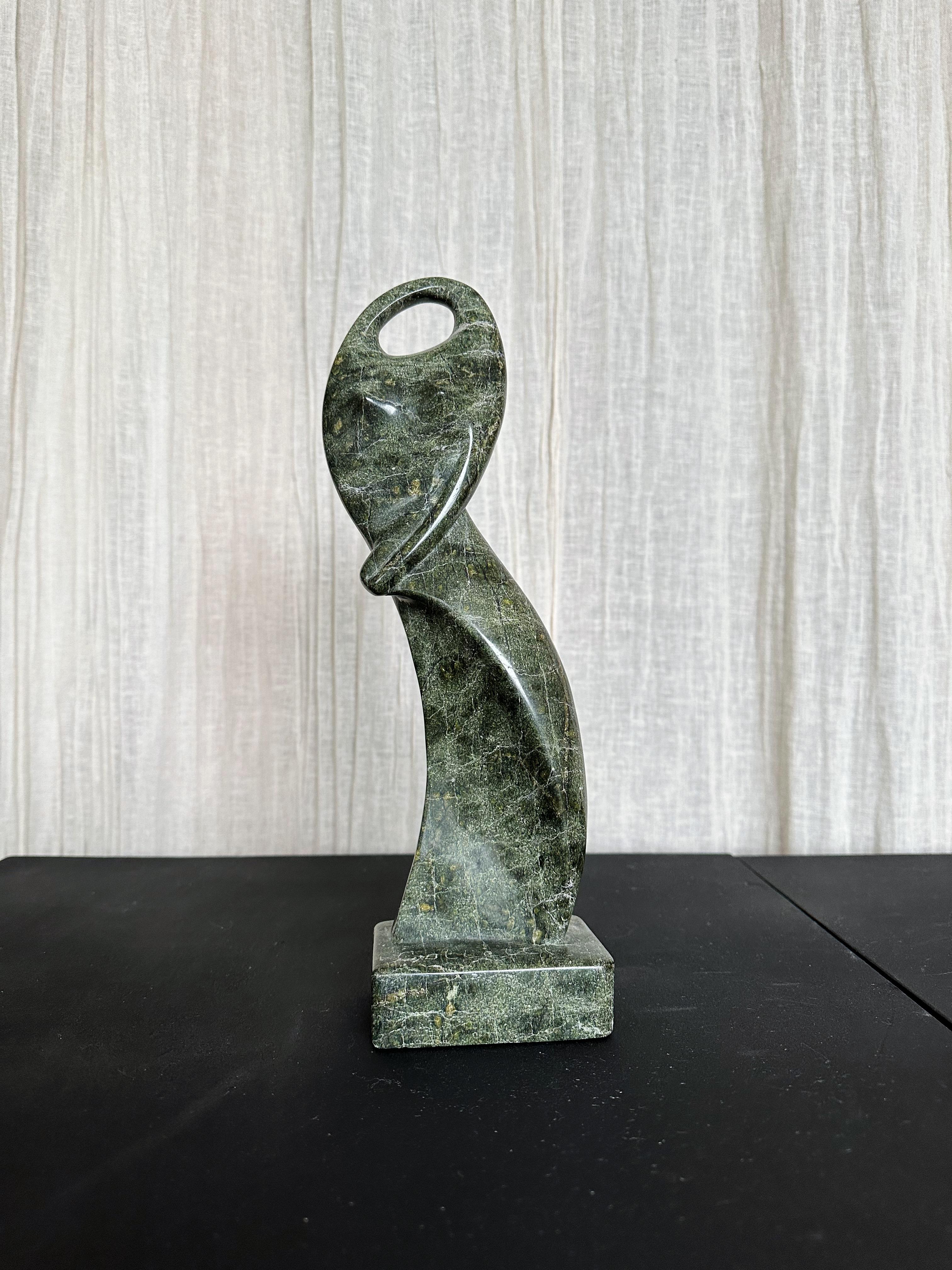 Green Marble Female Figure Sculpture, Signed 1