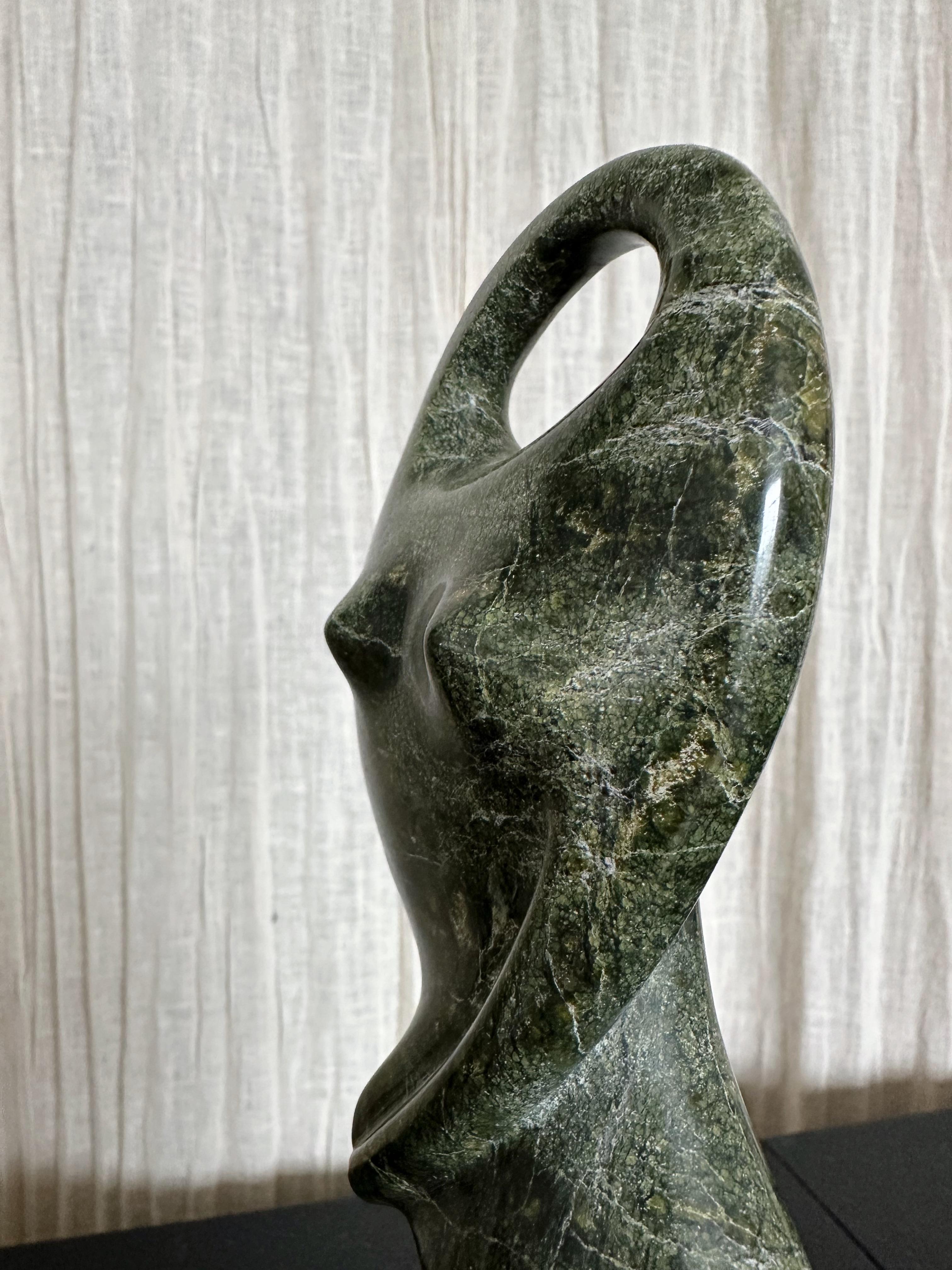 Green Marble Female Figure Sculpture, Signed 2