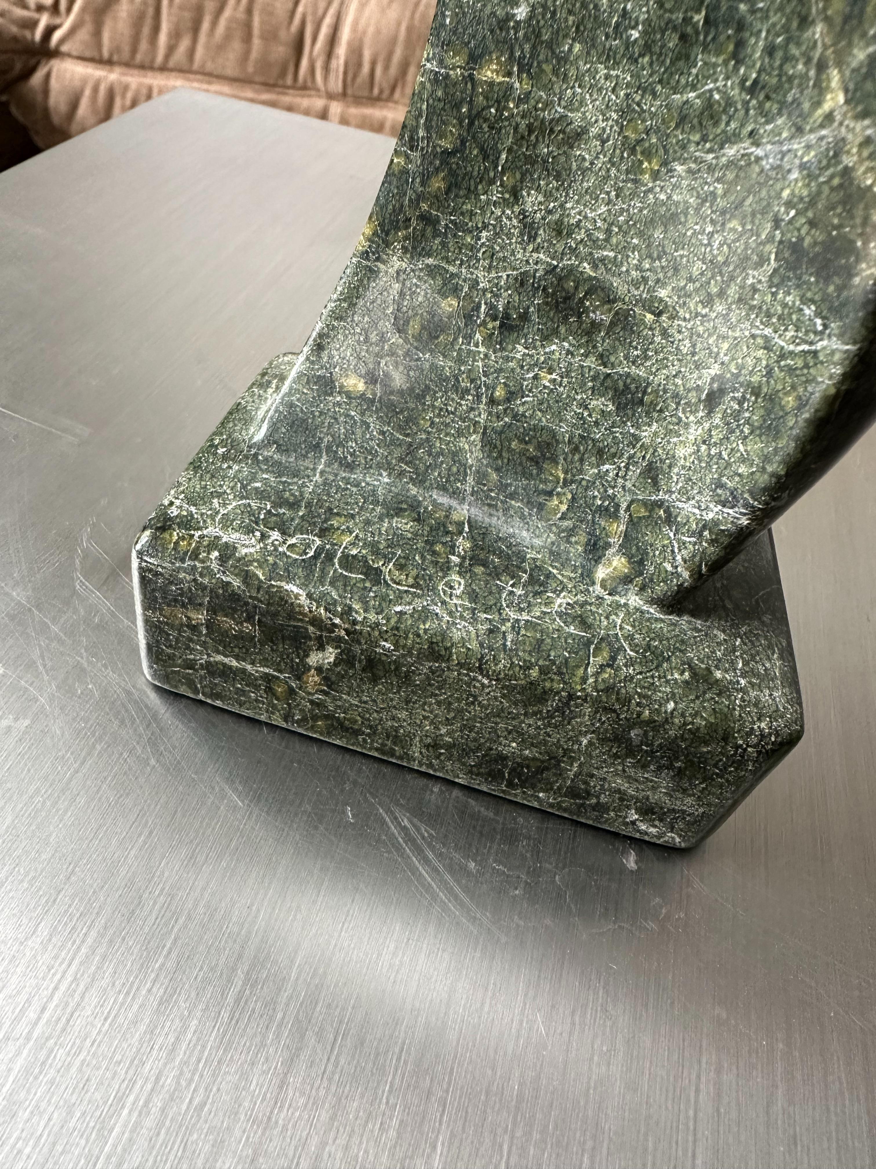 Green Marble Female Figure Sculpture, Signed 3