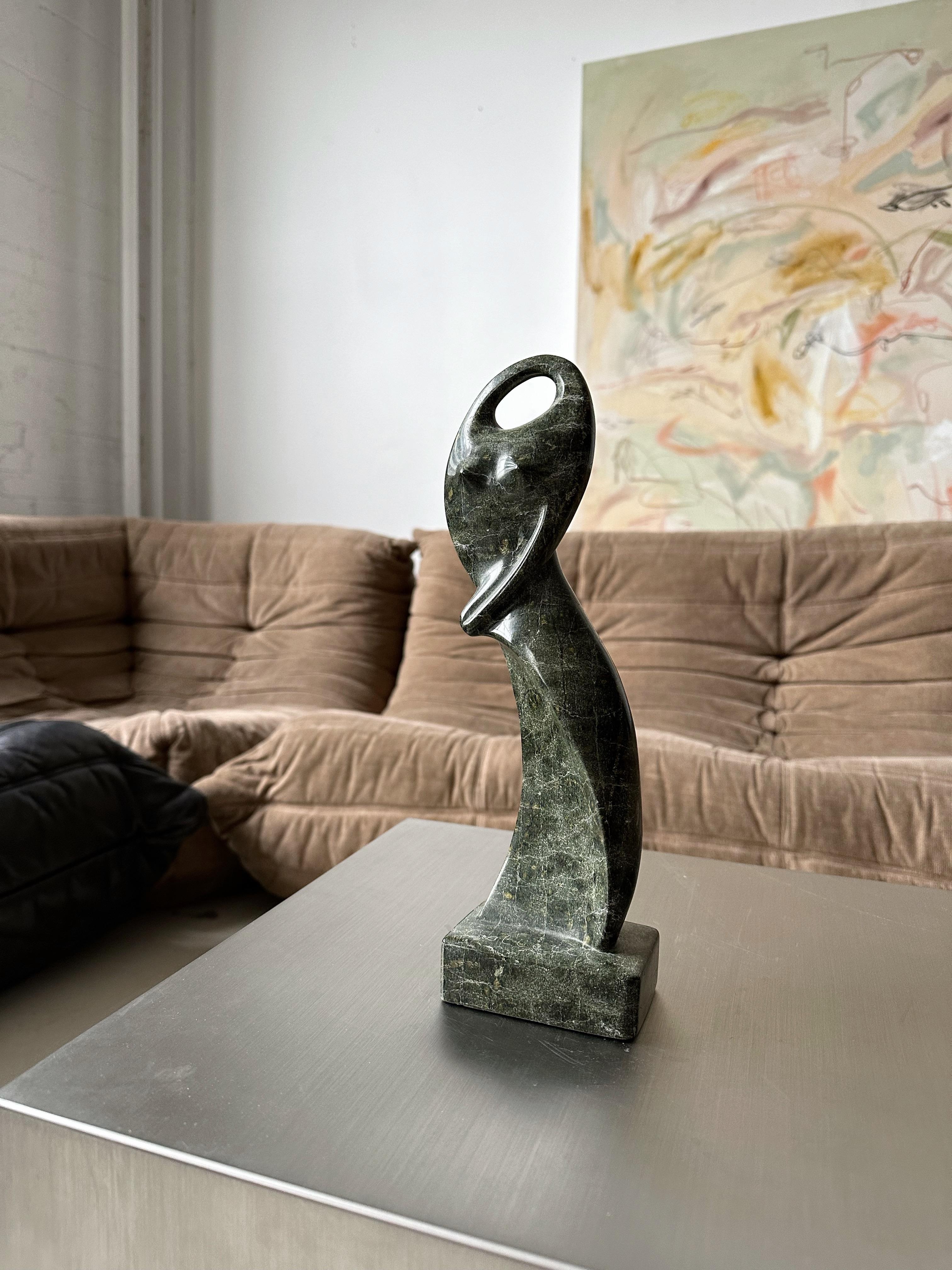Green Marble Female Figure Sculpture, Signed 4