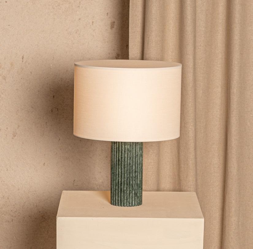 Green Marble Flutita Table Lamp by Simone & Marcel
Dimensions: Ø 30 x H 40 cm.
Materials: Cotton and green marble.

Also available in different marble and wood options and finishes. Custom options available on request. Please contact us. 

All our