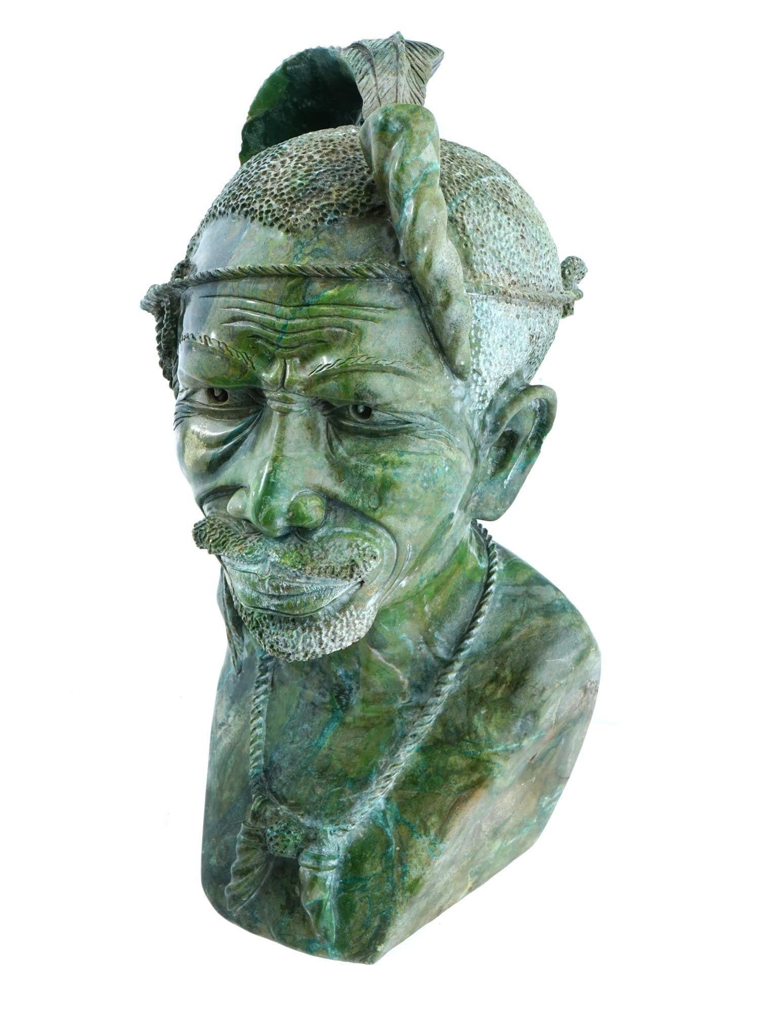 Wonderful green stone bust of a distinguished gentleman by Edward C. Ndoro (Zimbabwe, 1973- ).  18 inches in height.